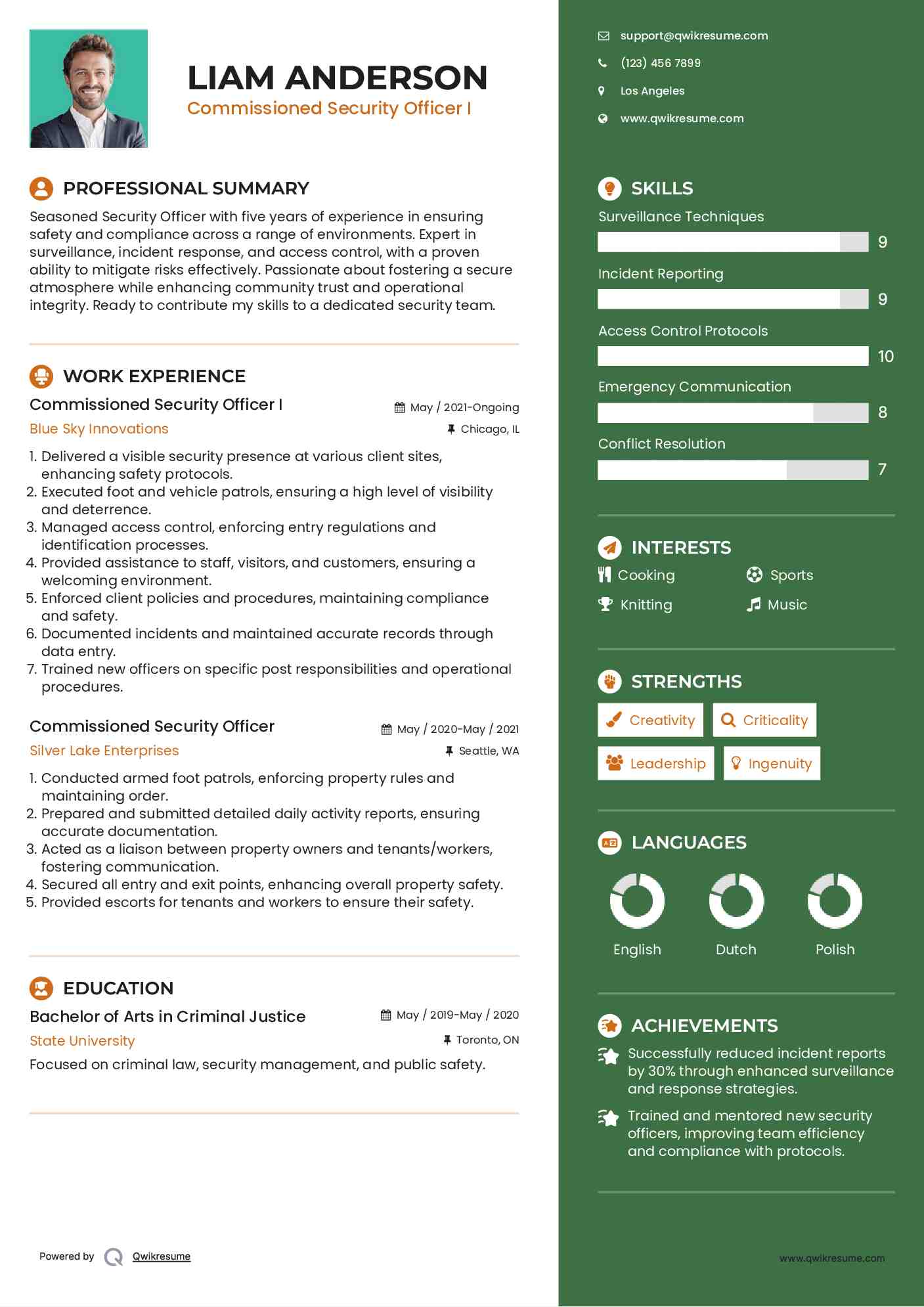 Commissioned Security Officer I Resume Model