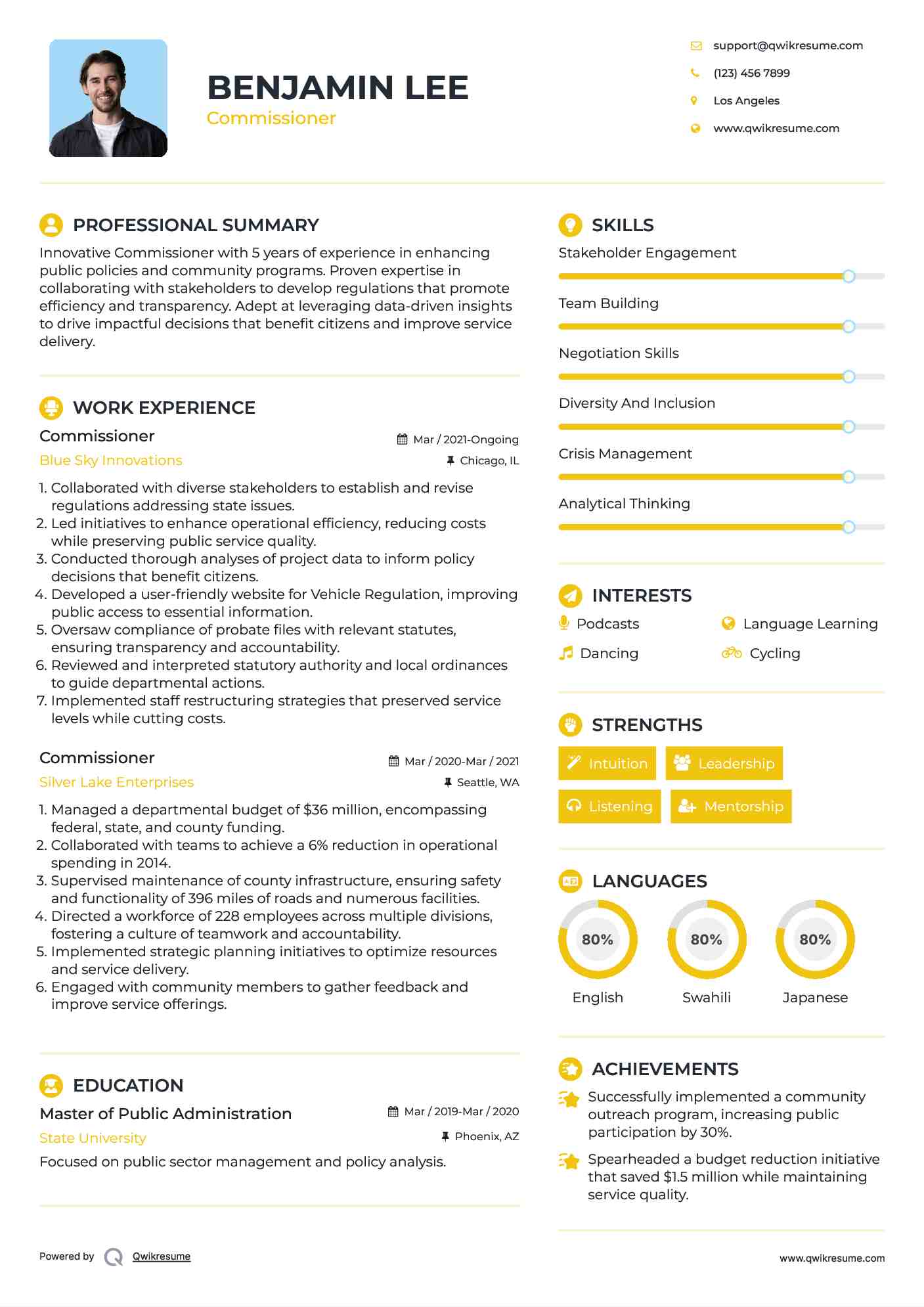 Commissioner Resume Model