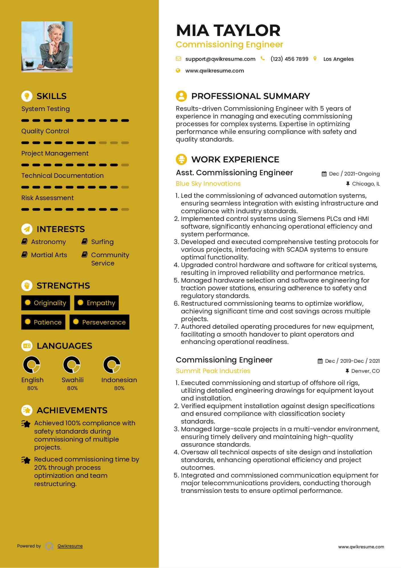 Asst. Commissioning Engineer Resume Model