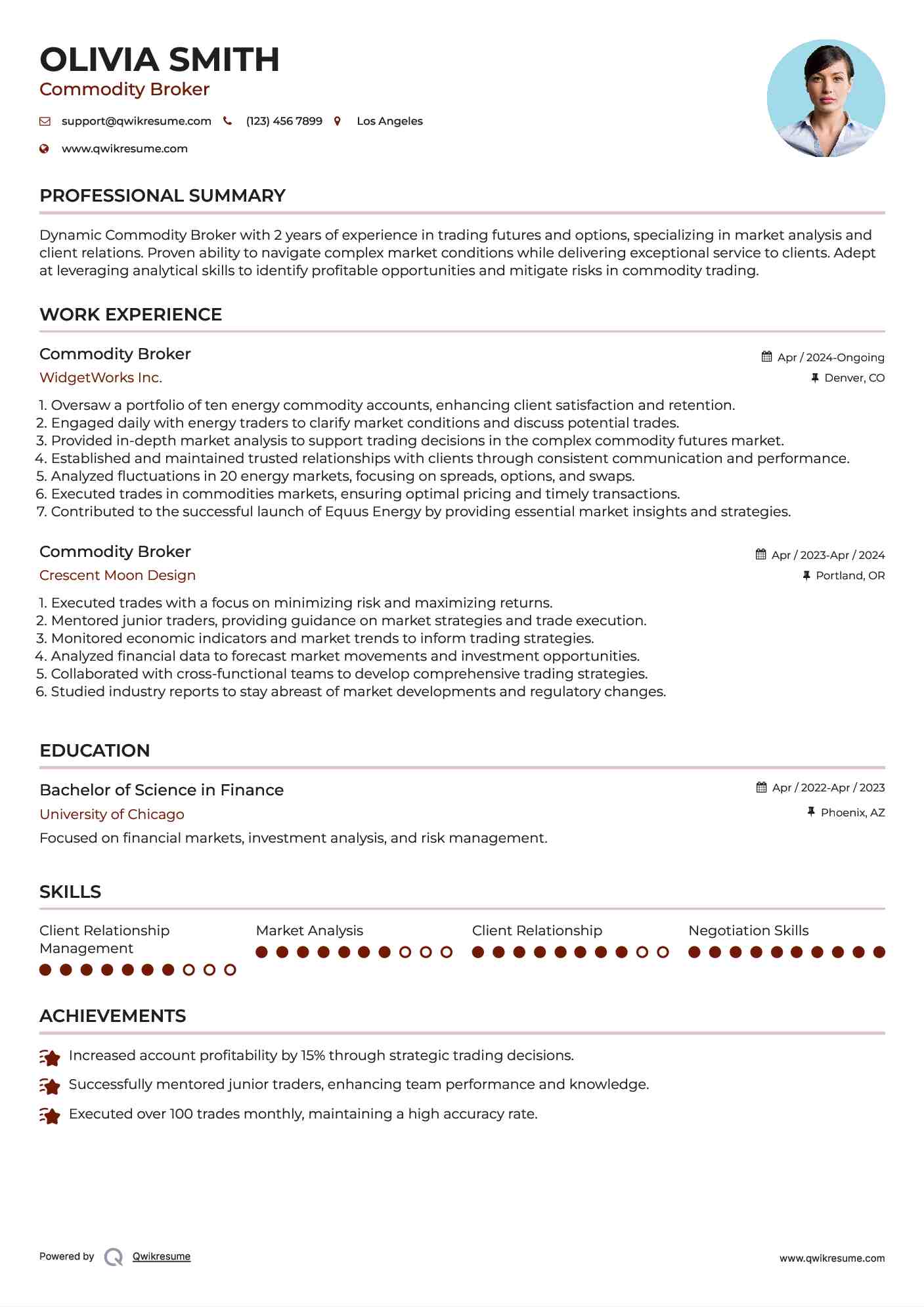Commodity Broker Resume Template