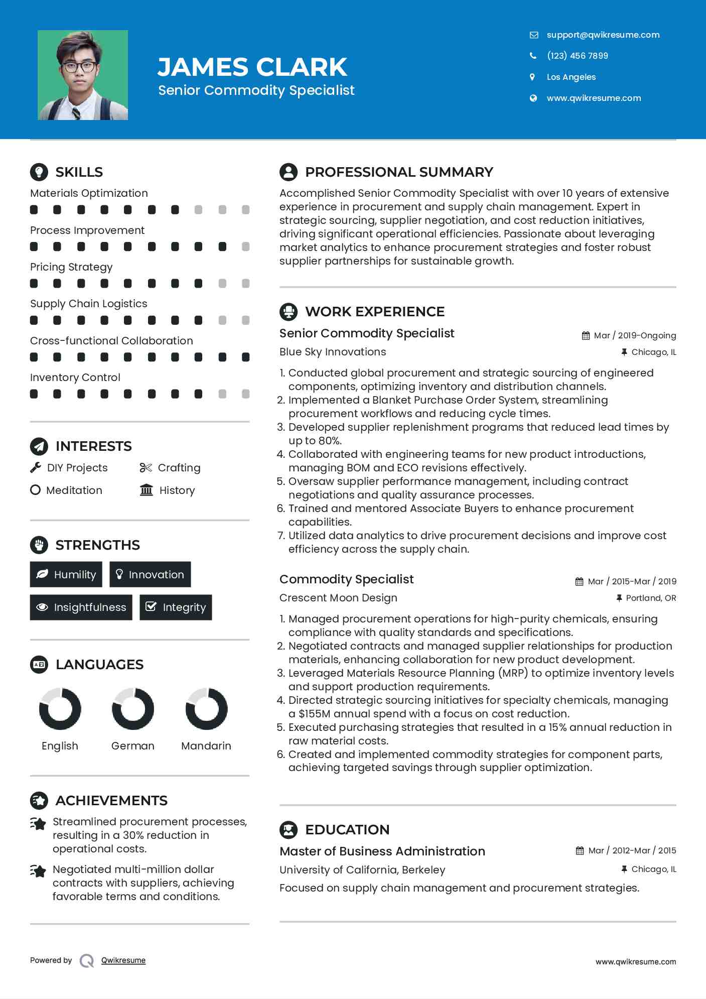 Senior Commodity Specialist Resume Model