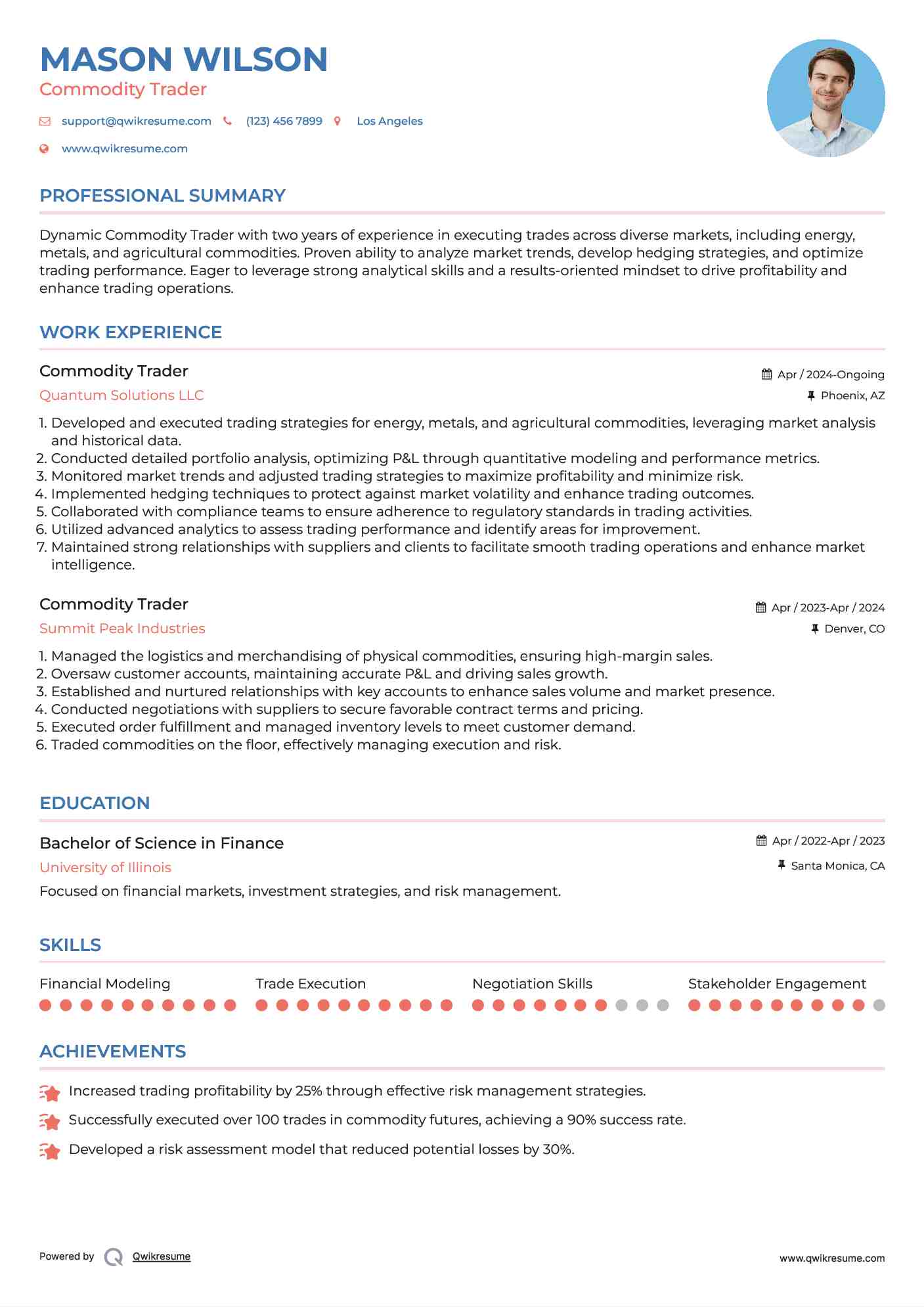 Commodity Trader Resume Samples QwikResume