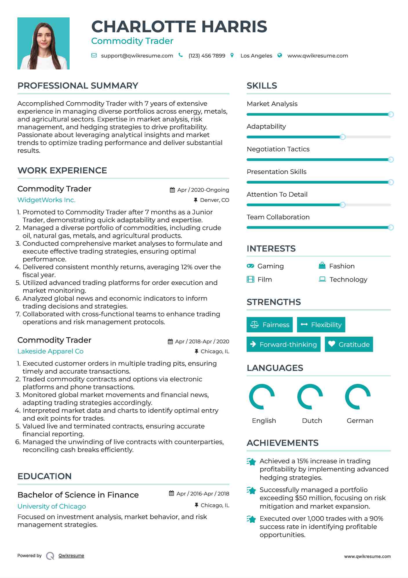 Commodity Trader Resume Format