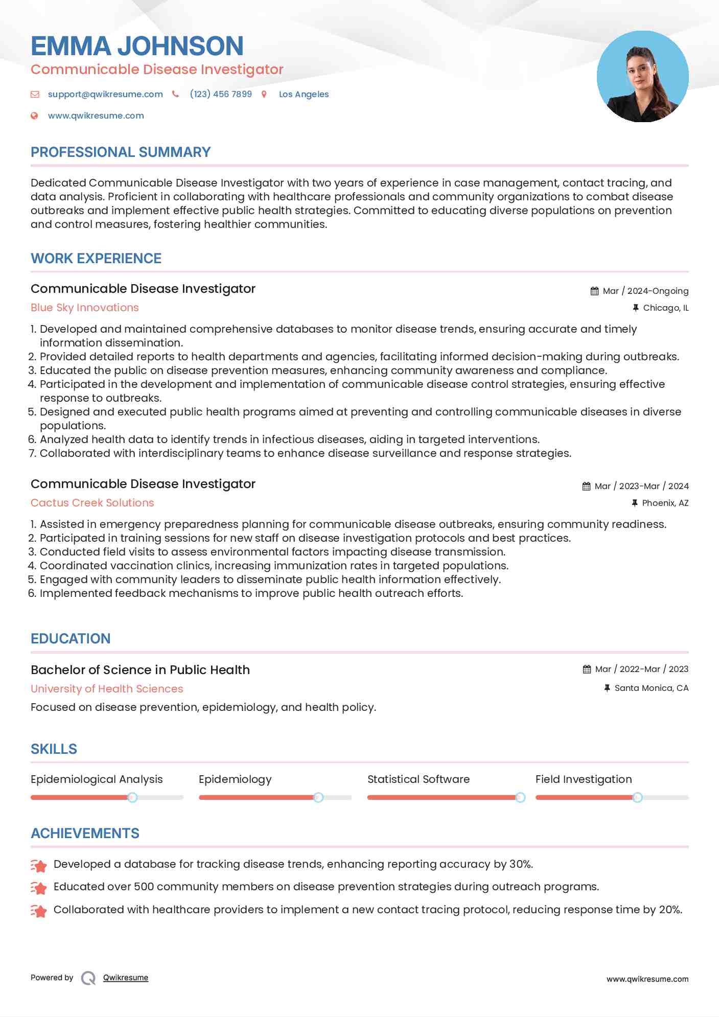 Communicable Disease Investigator Resume Format