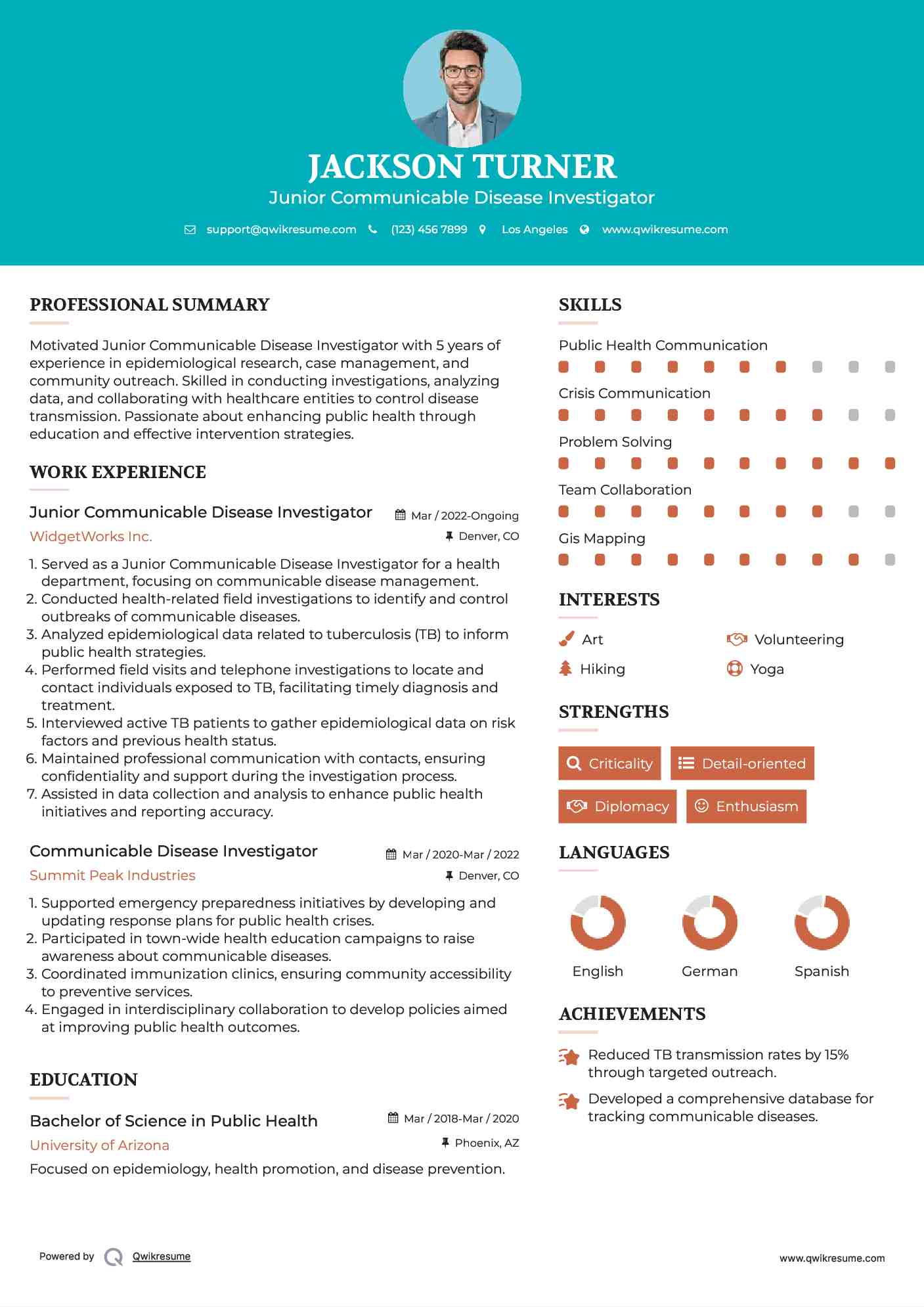 Junior Communicable Disease Investigator Resume Sample