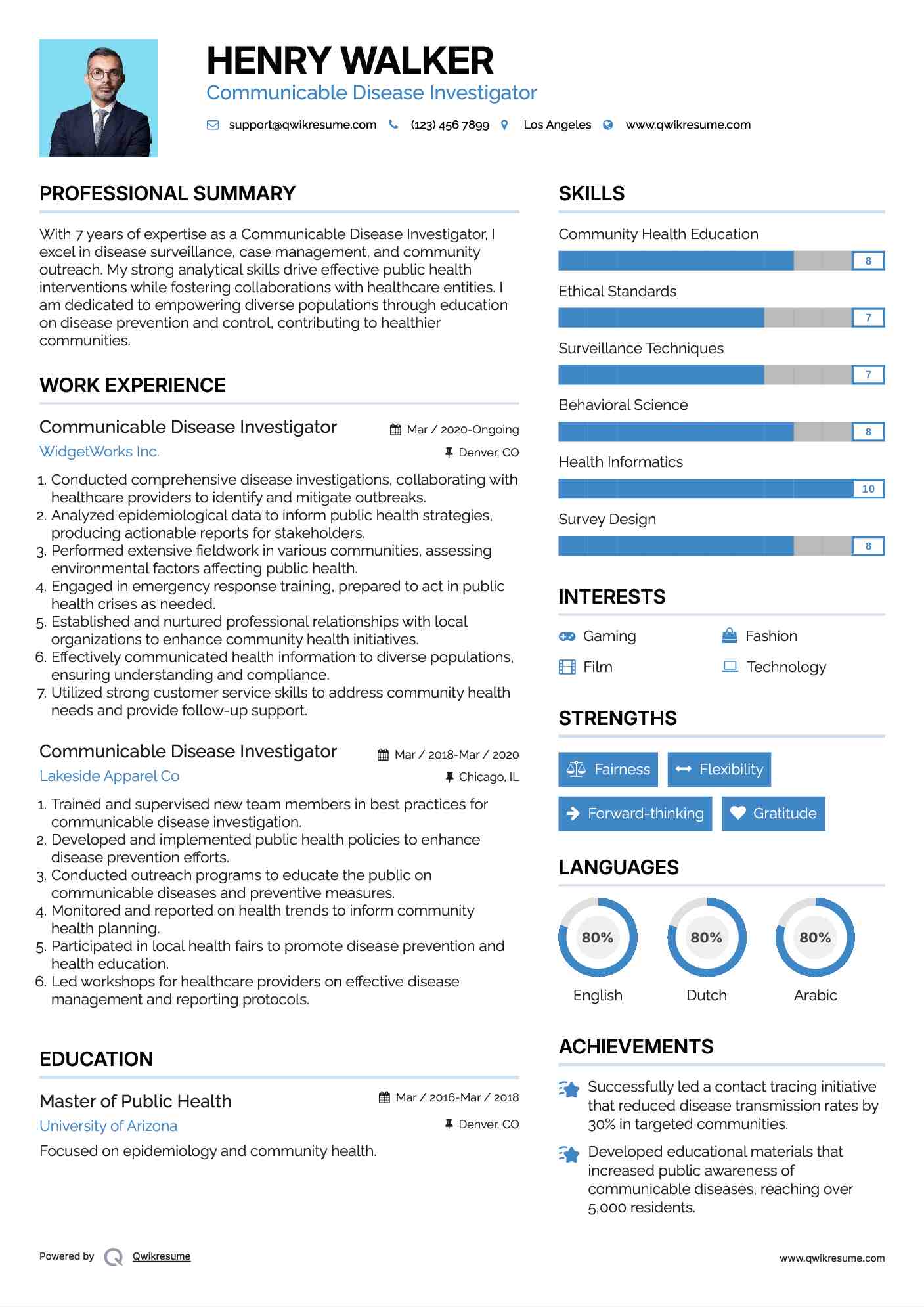 Communicable Disease Investigator Resume Example