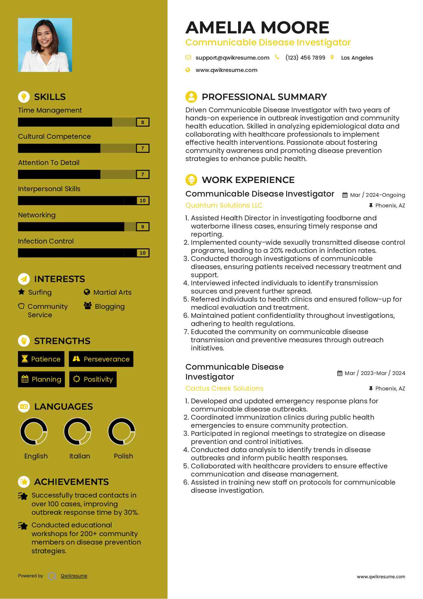 Communicable Disease Investigator Resume Sample