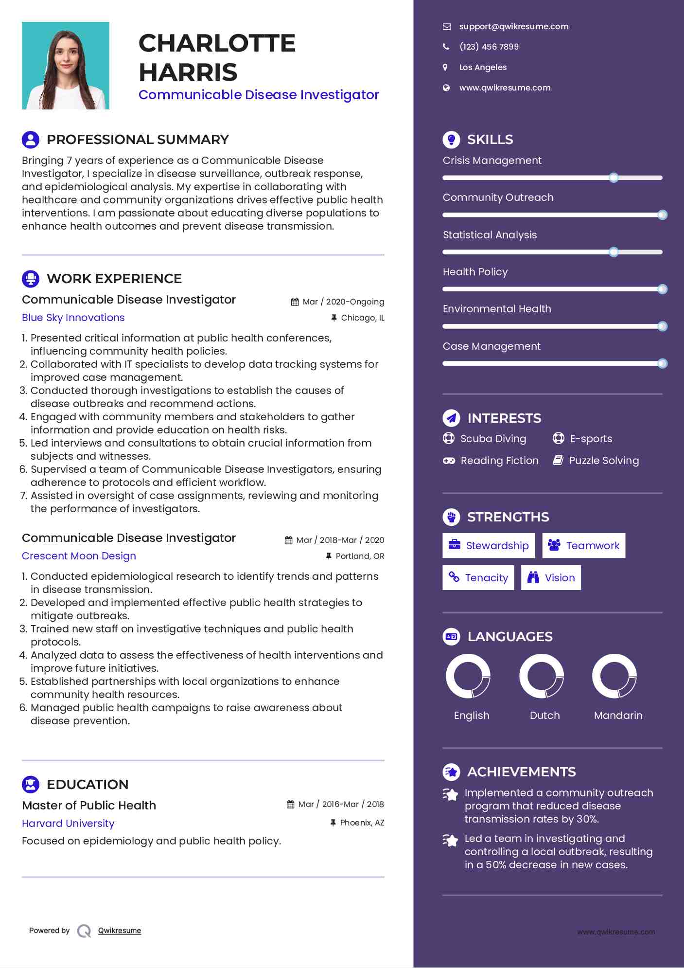 Communicable Disease Investigator Resume Sample