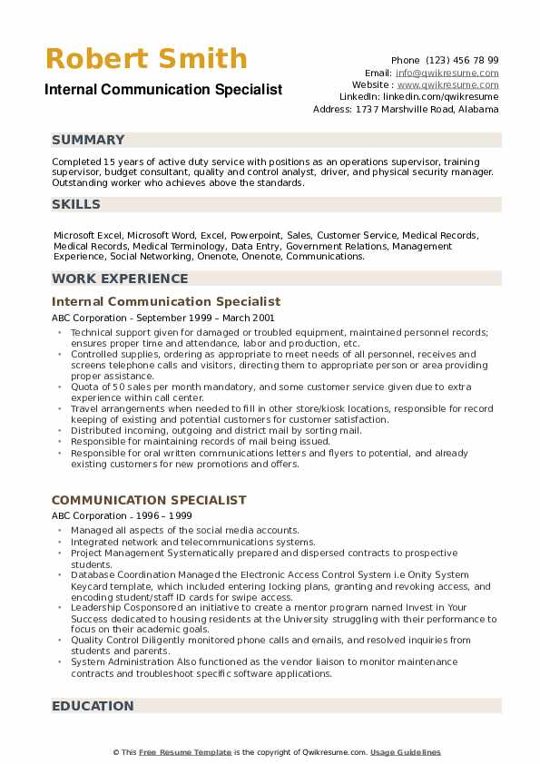 Communication Specialist Resume Samples QwikResume