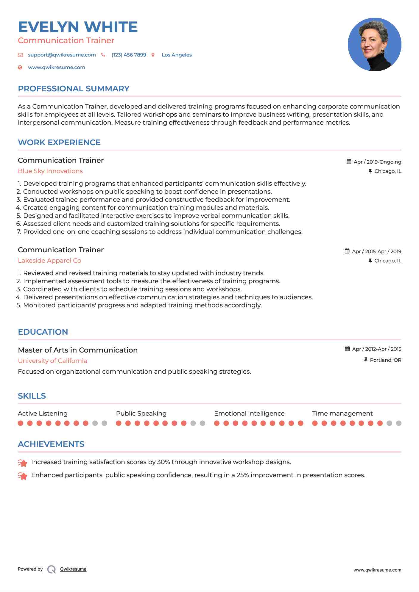 Communication Trainer Resume Example