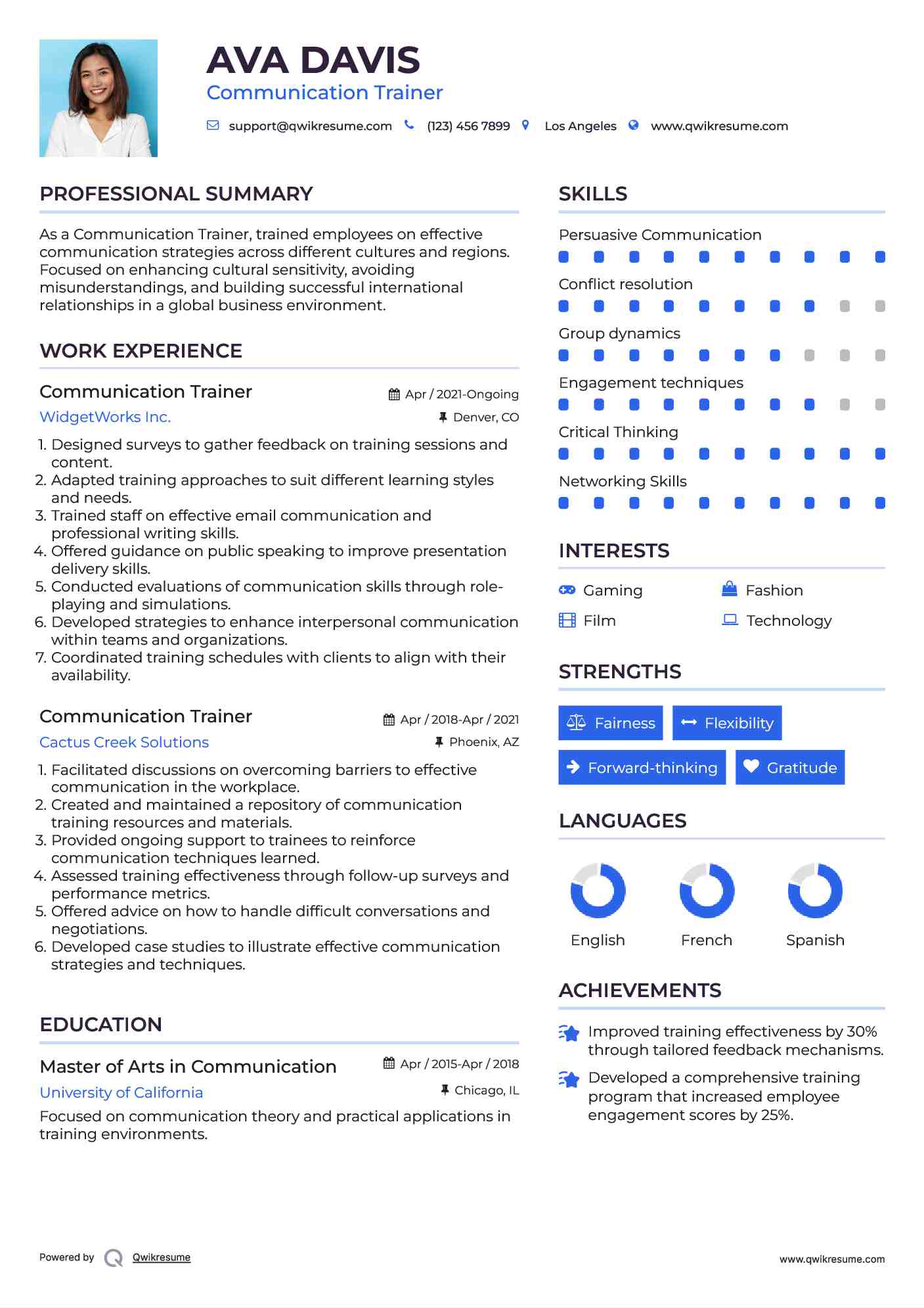 Communication Trainer Resume Example