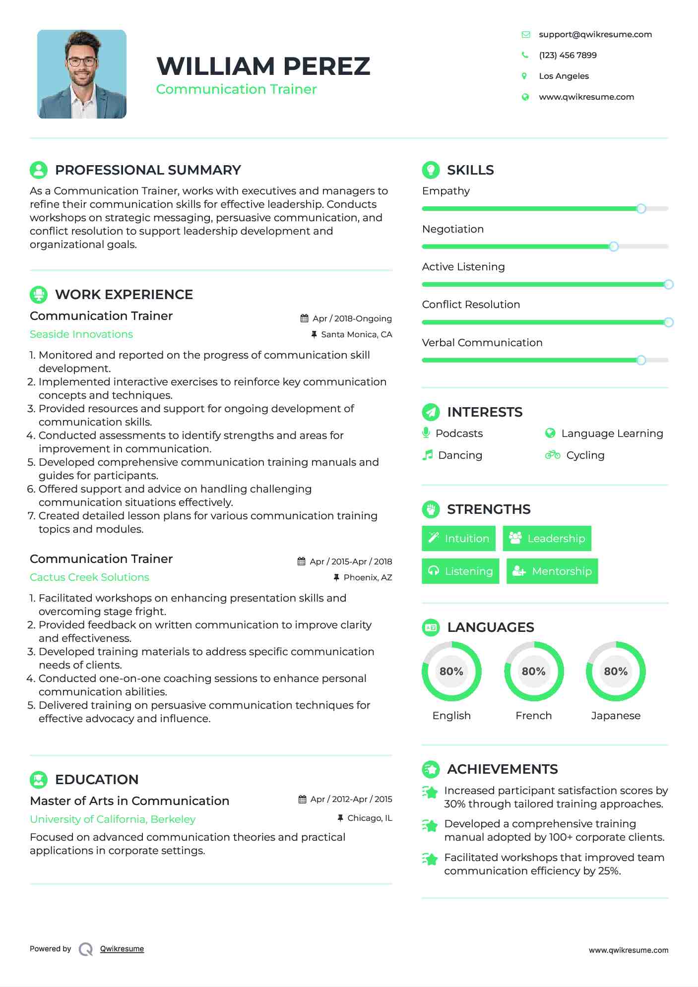 Communication Trainer Resume Format