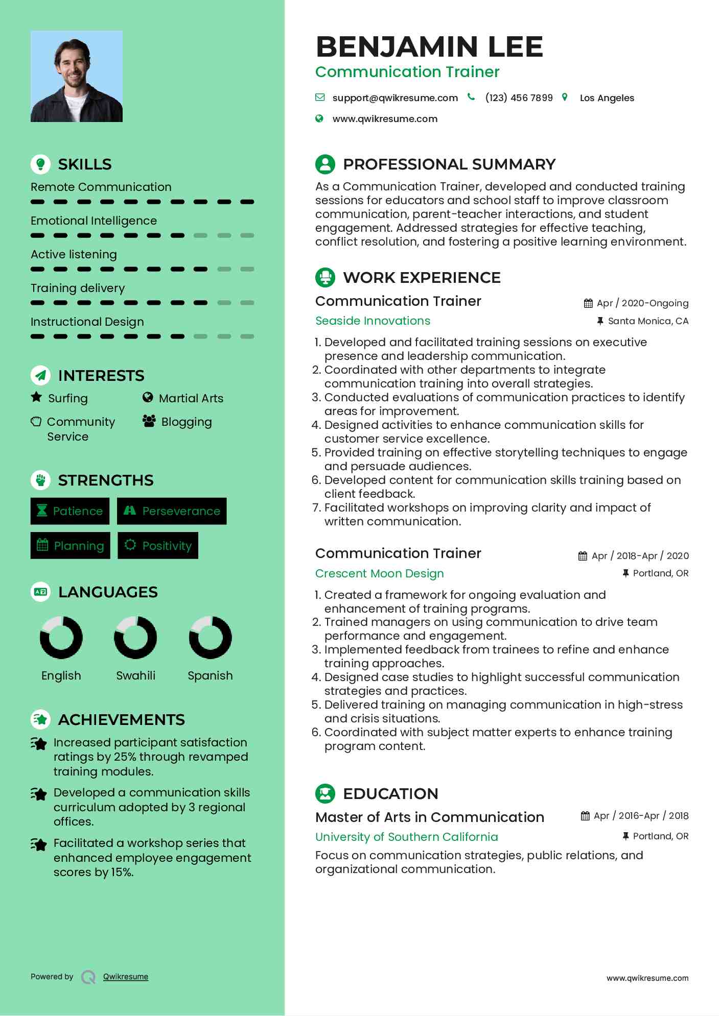 Communication Trainer Resume Format