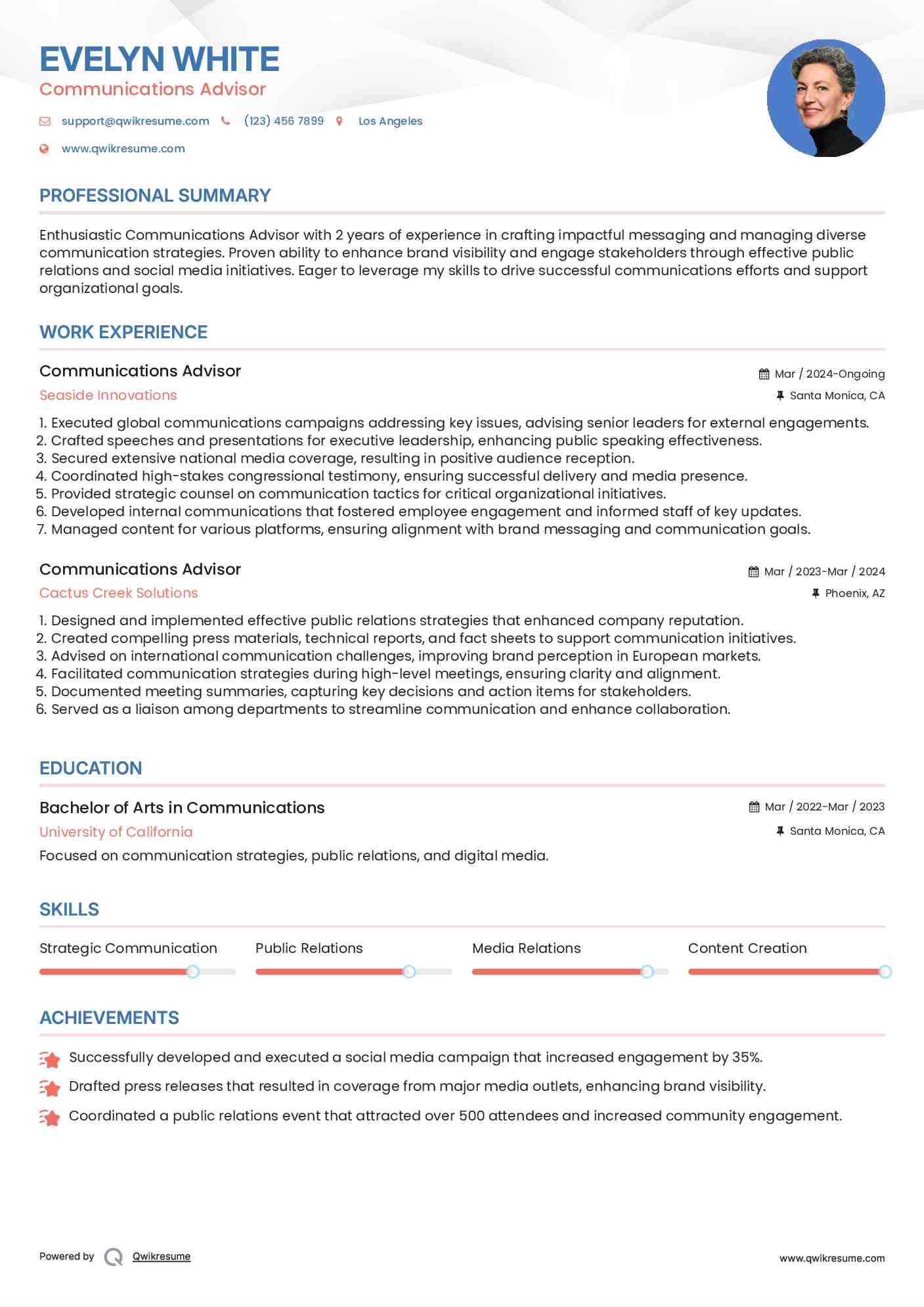 Communications Advisor Resume Template