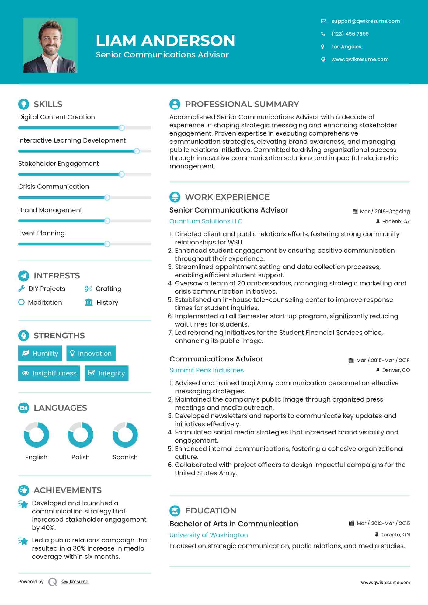 Senior Communications Advisor Resume Sample