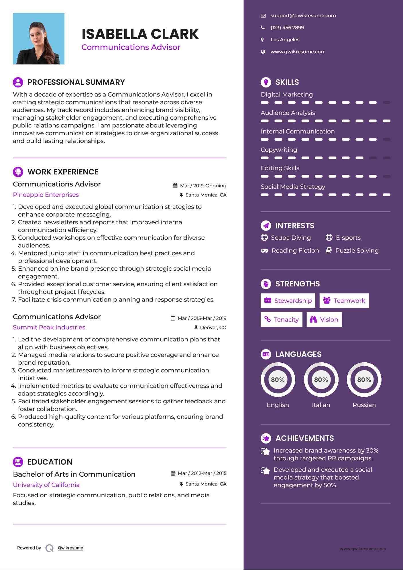 Communications Advisor Resume Template