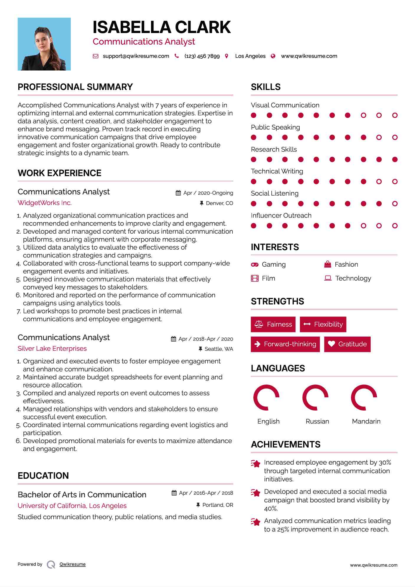 Communications Analyst Resume Model