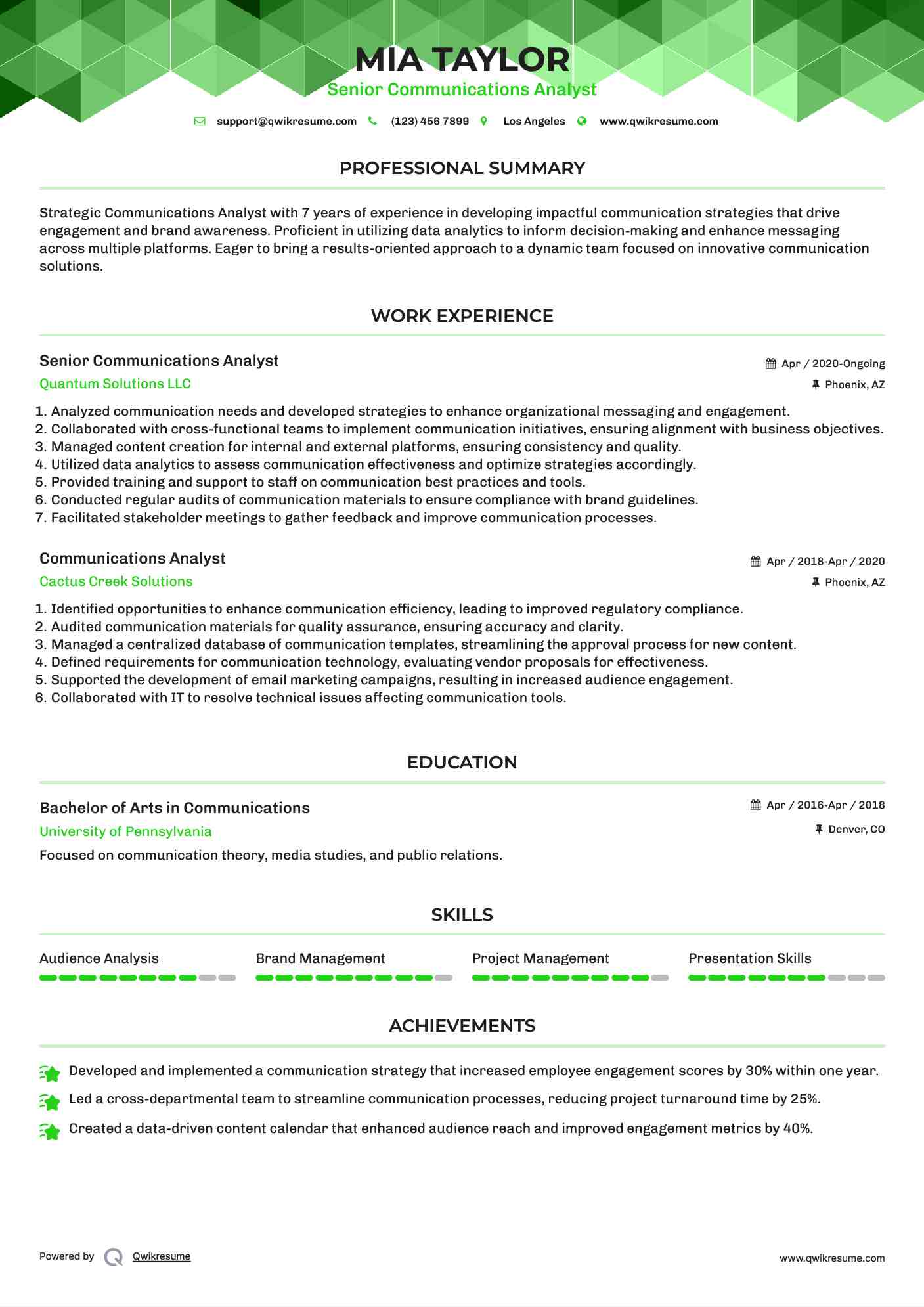 Senior Communications Analyst Resume Format