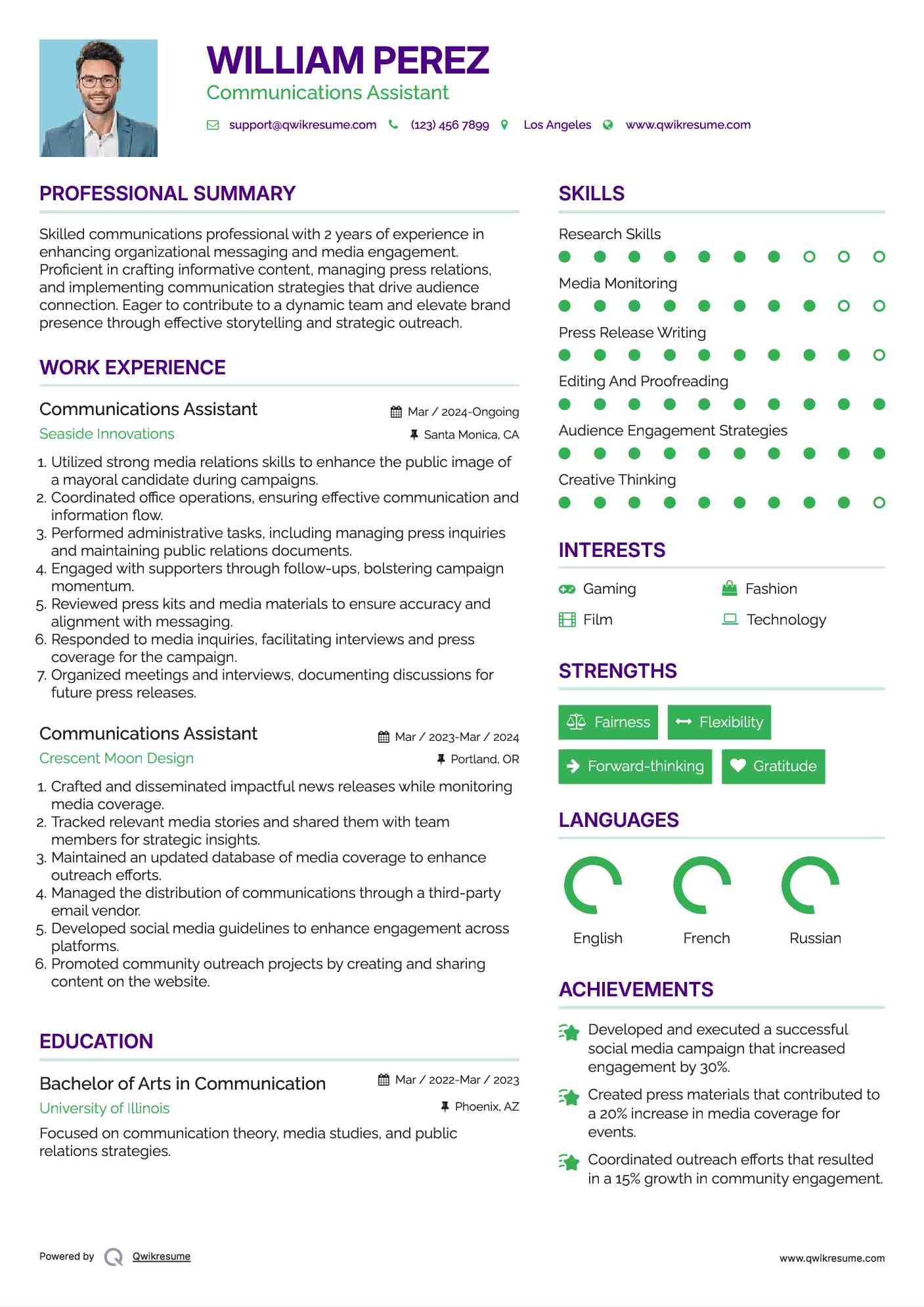 Communications Assistant Resume Sample