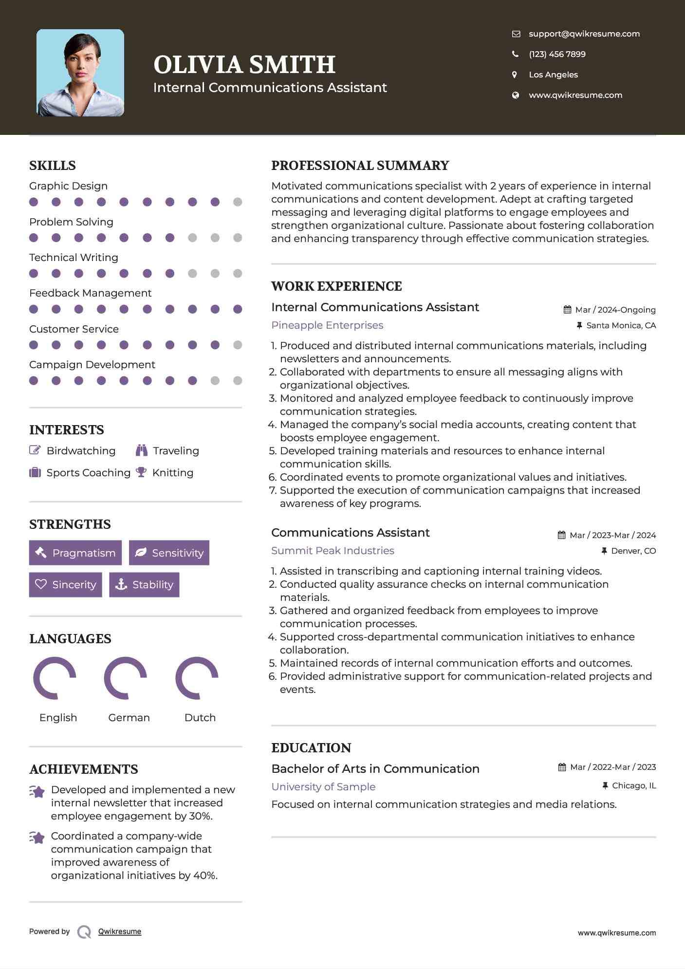 Internal Communications Assistant
 Resume Template