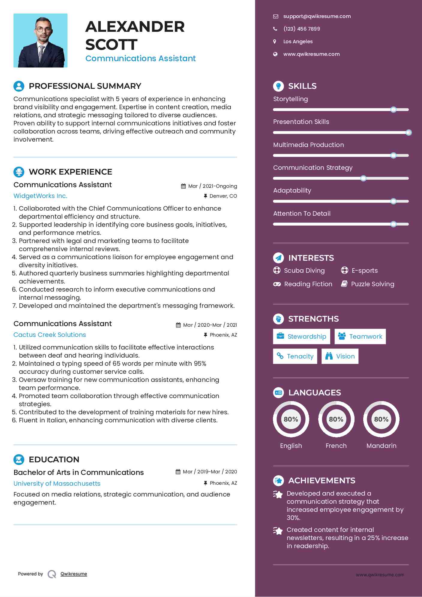 Communications Assistant Resume Sample