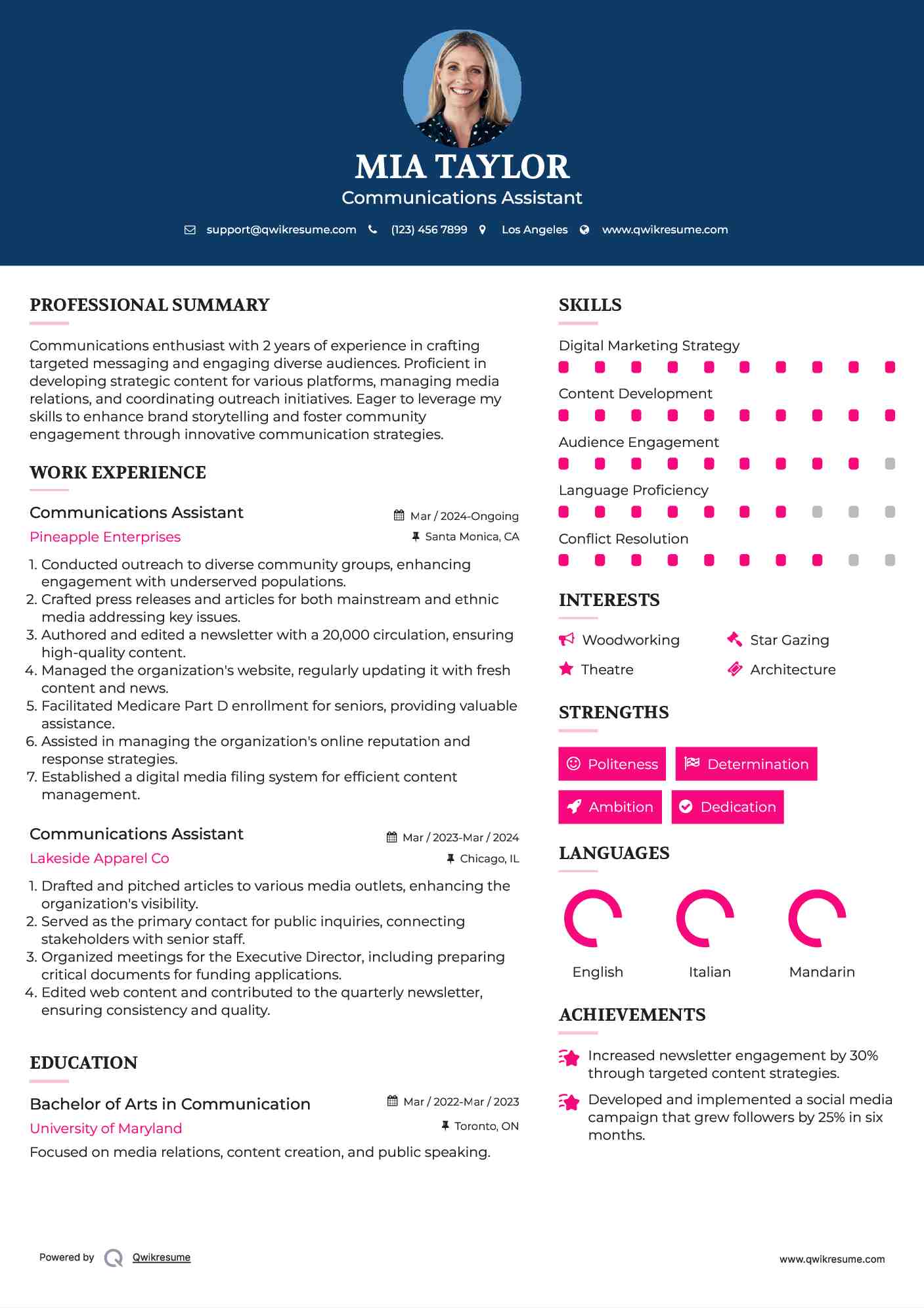 Communications Assistant Resume Template