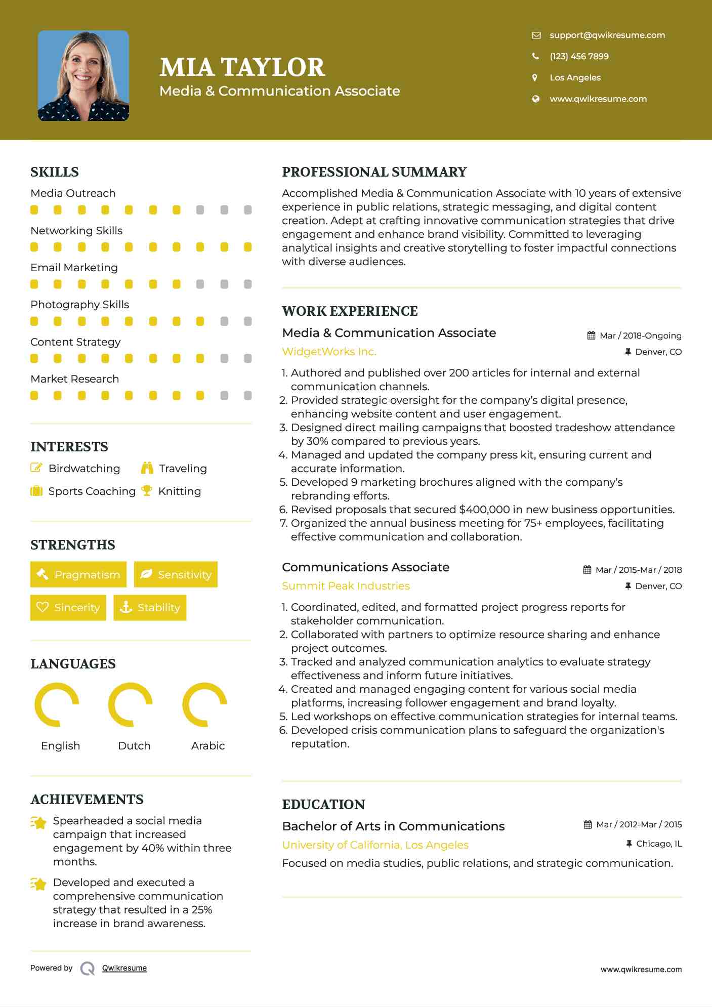 Media & Communication Associate
 Resume Sample