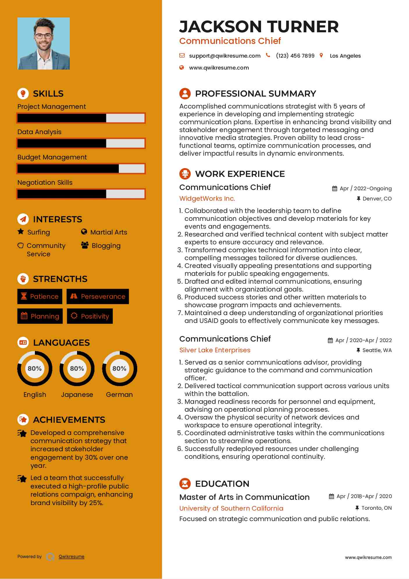 Communications Chief Resume Template