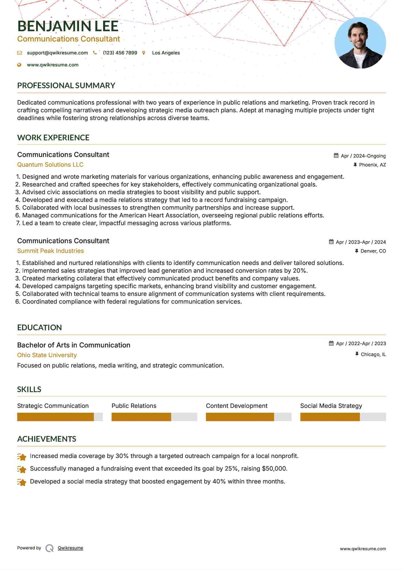 Communications Consultant Resume Sample