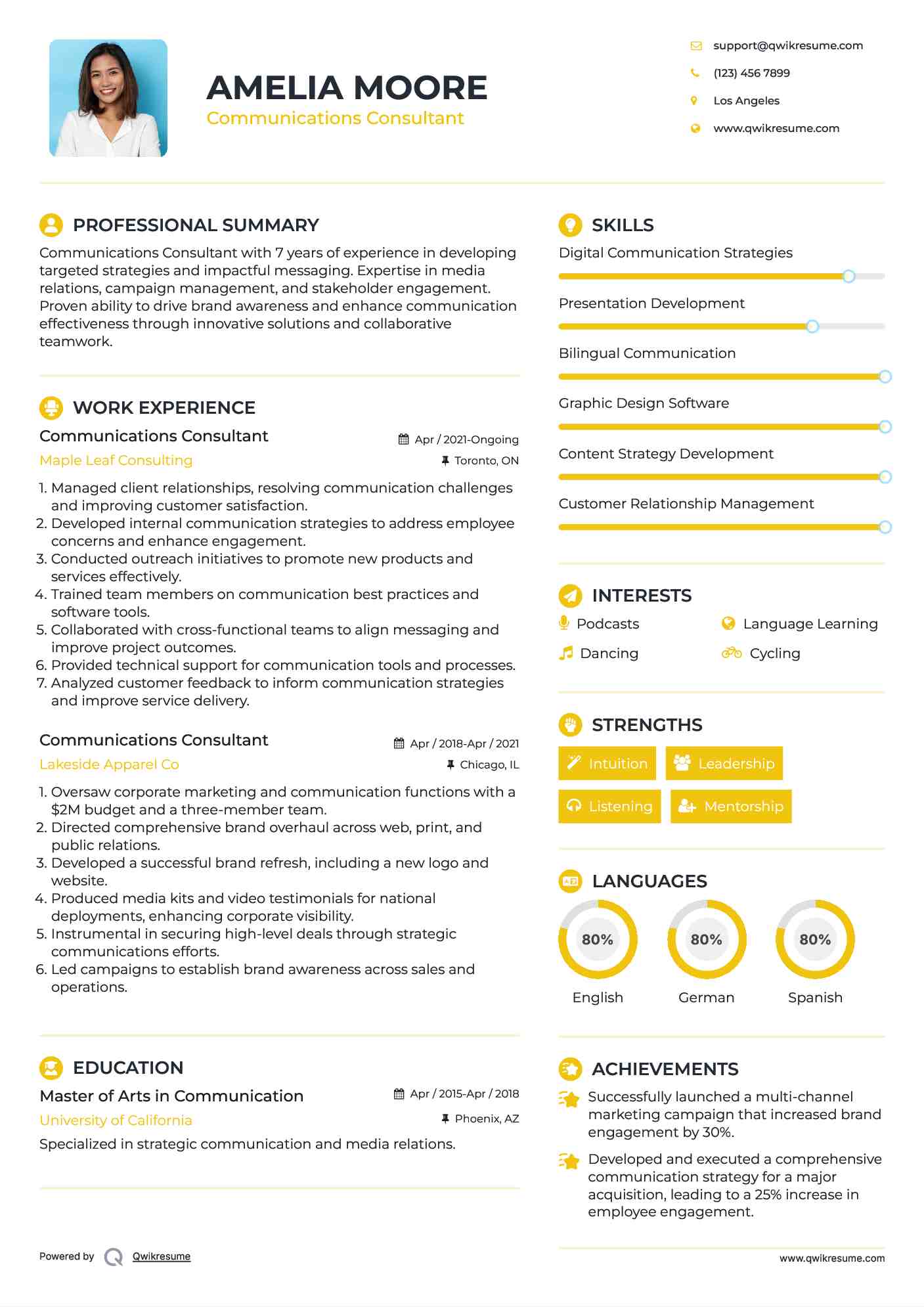 Communications Consultant Resume Example
