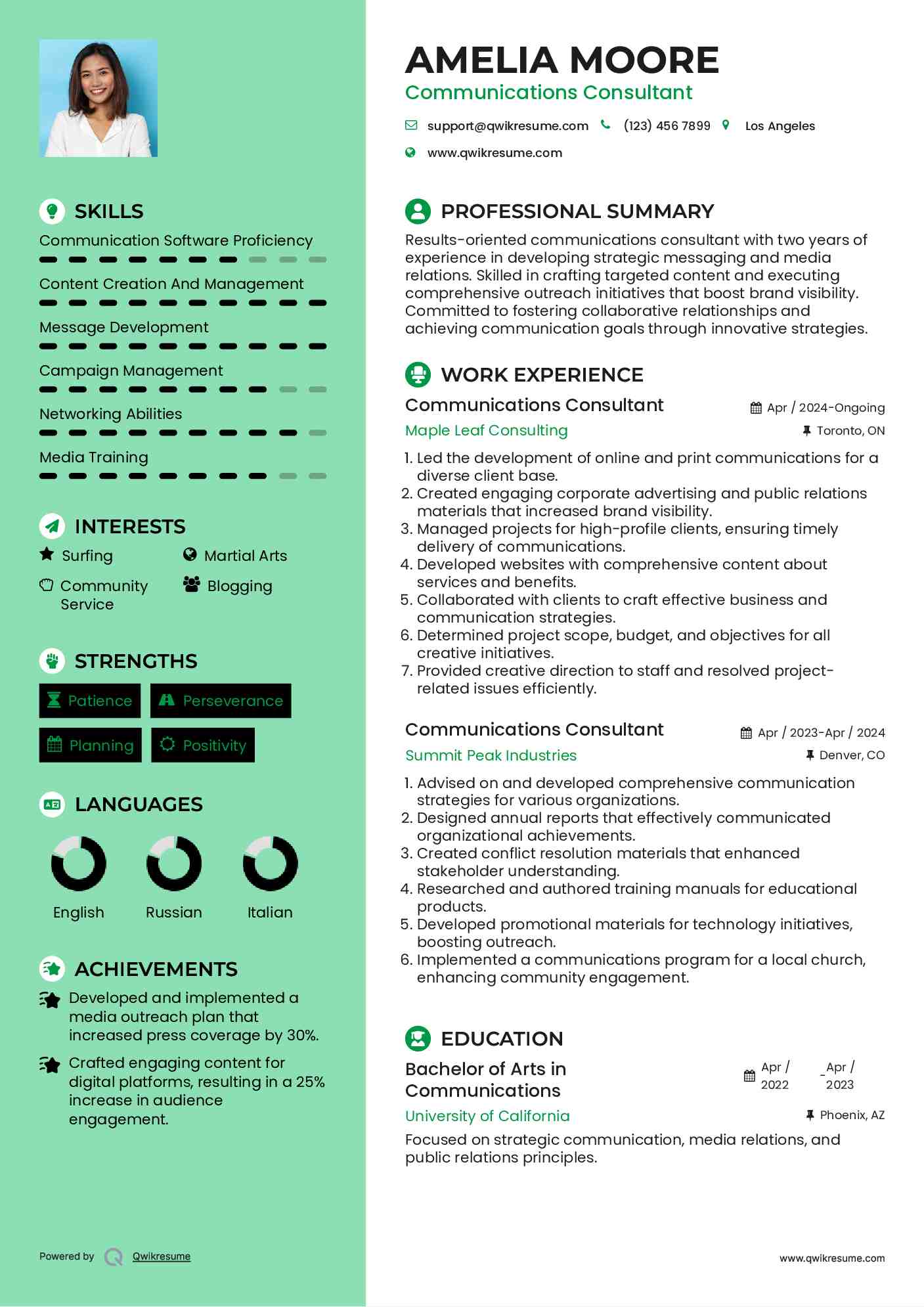 Communications Consultant Resume Sample