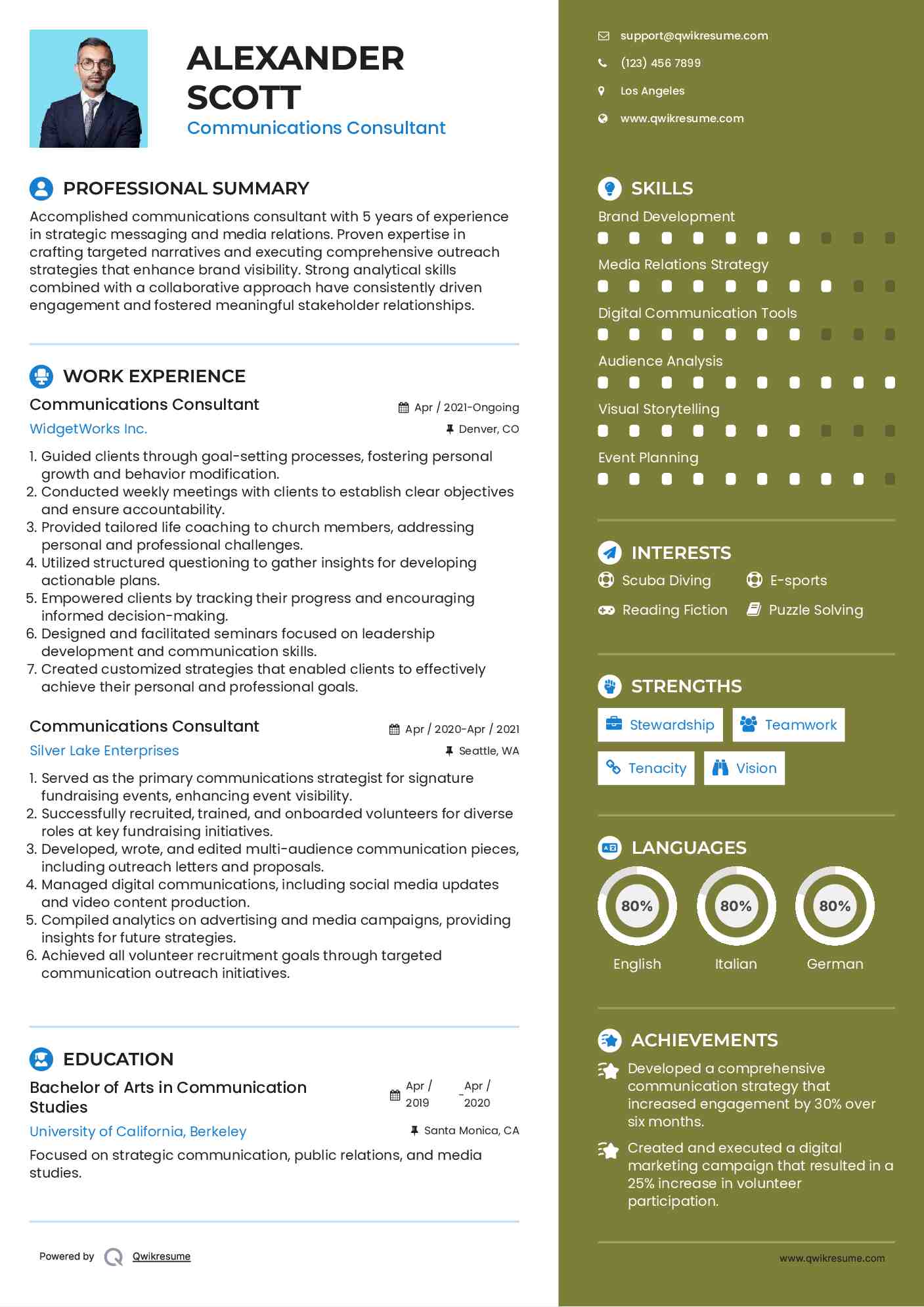 Communications Consultant Resume Sample