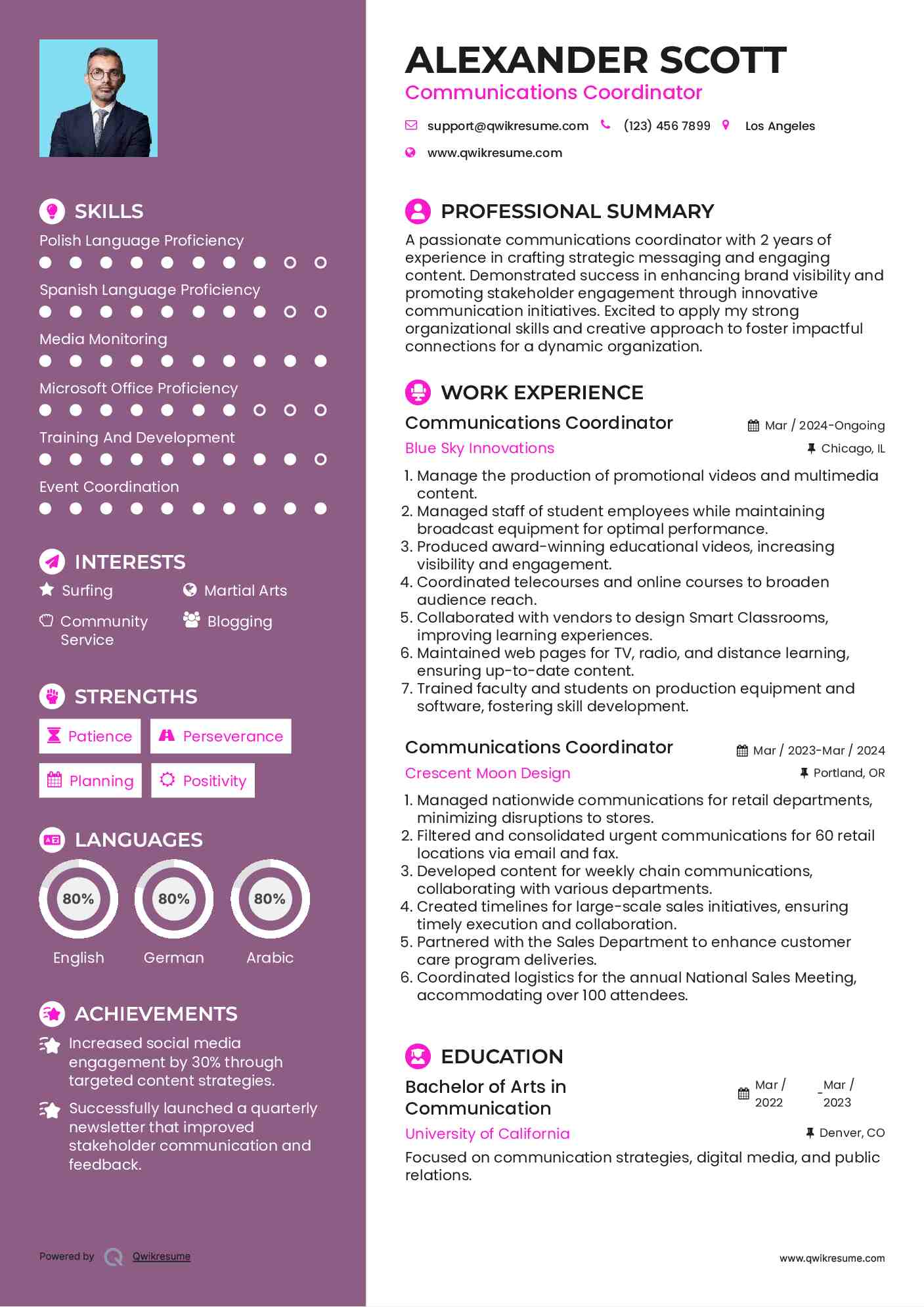 Communications Coordinator Resume Template