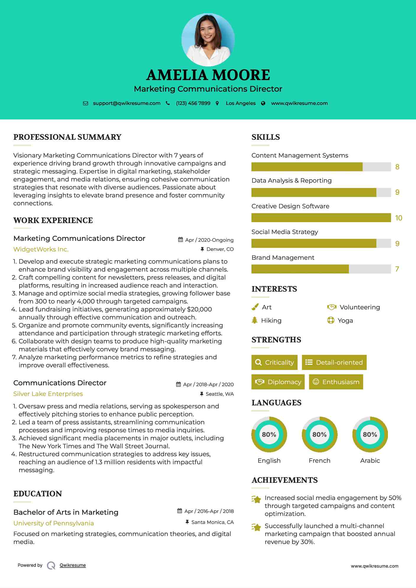 Marketing Communications Director  Resume Example