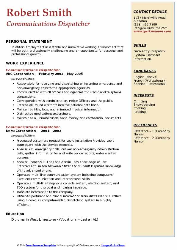 Communications Dispatcher Resume Samples QwikResume