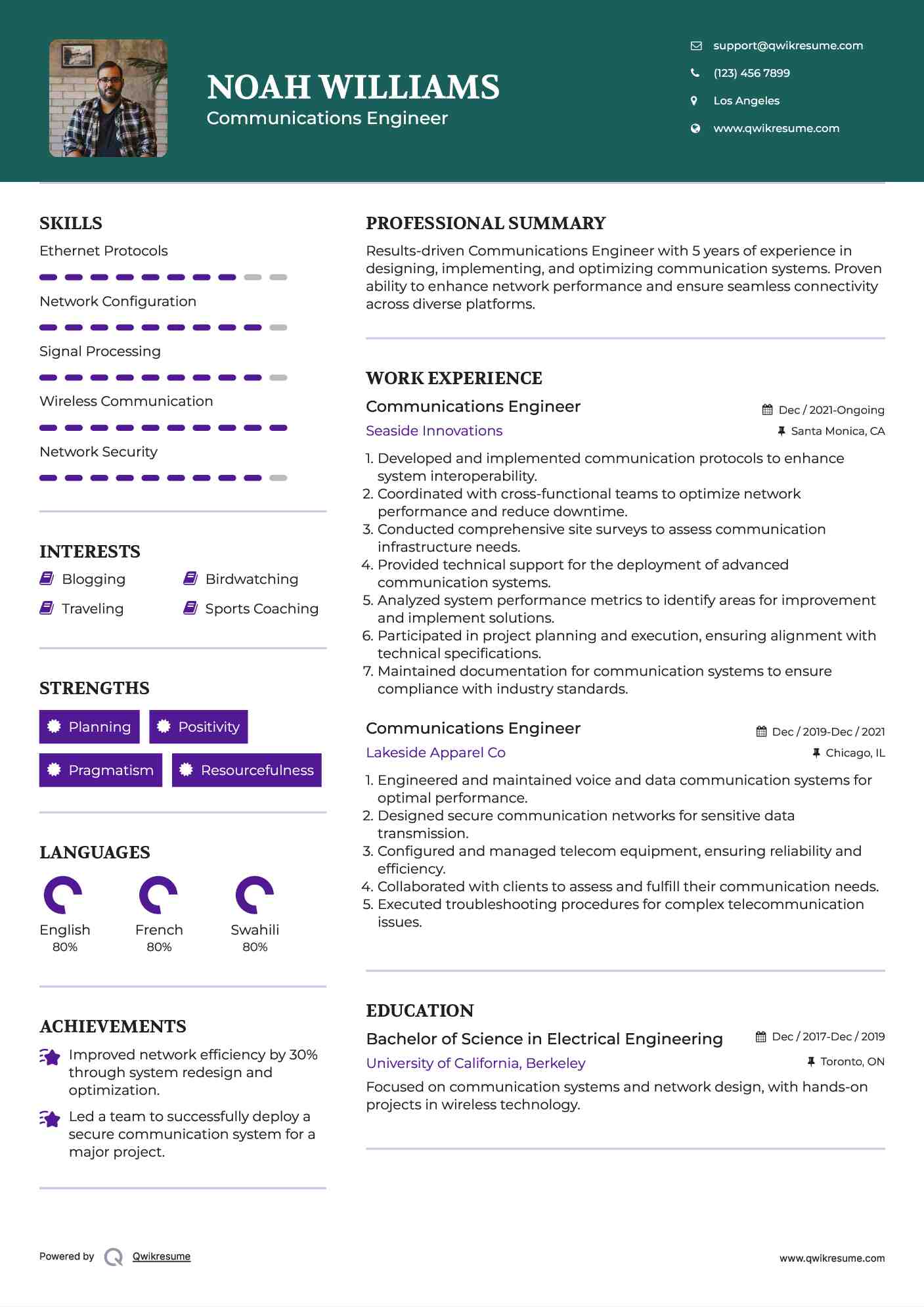 Communications Engineer Resume Format