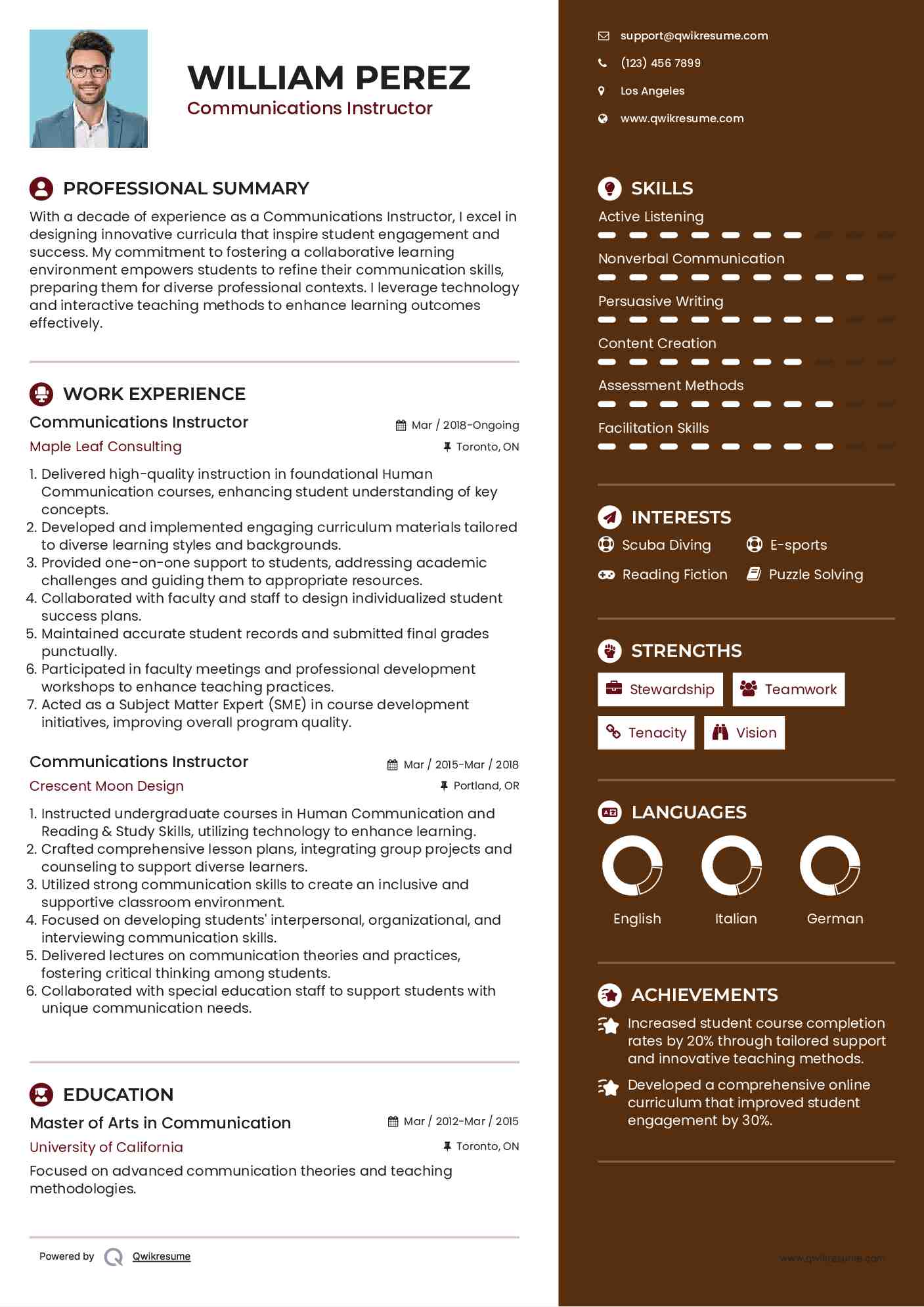 Communications Instructor Resume Template