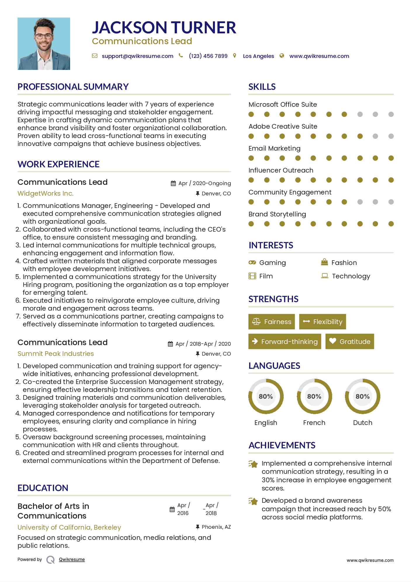 Communications Lead Resume Template