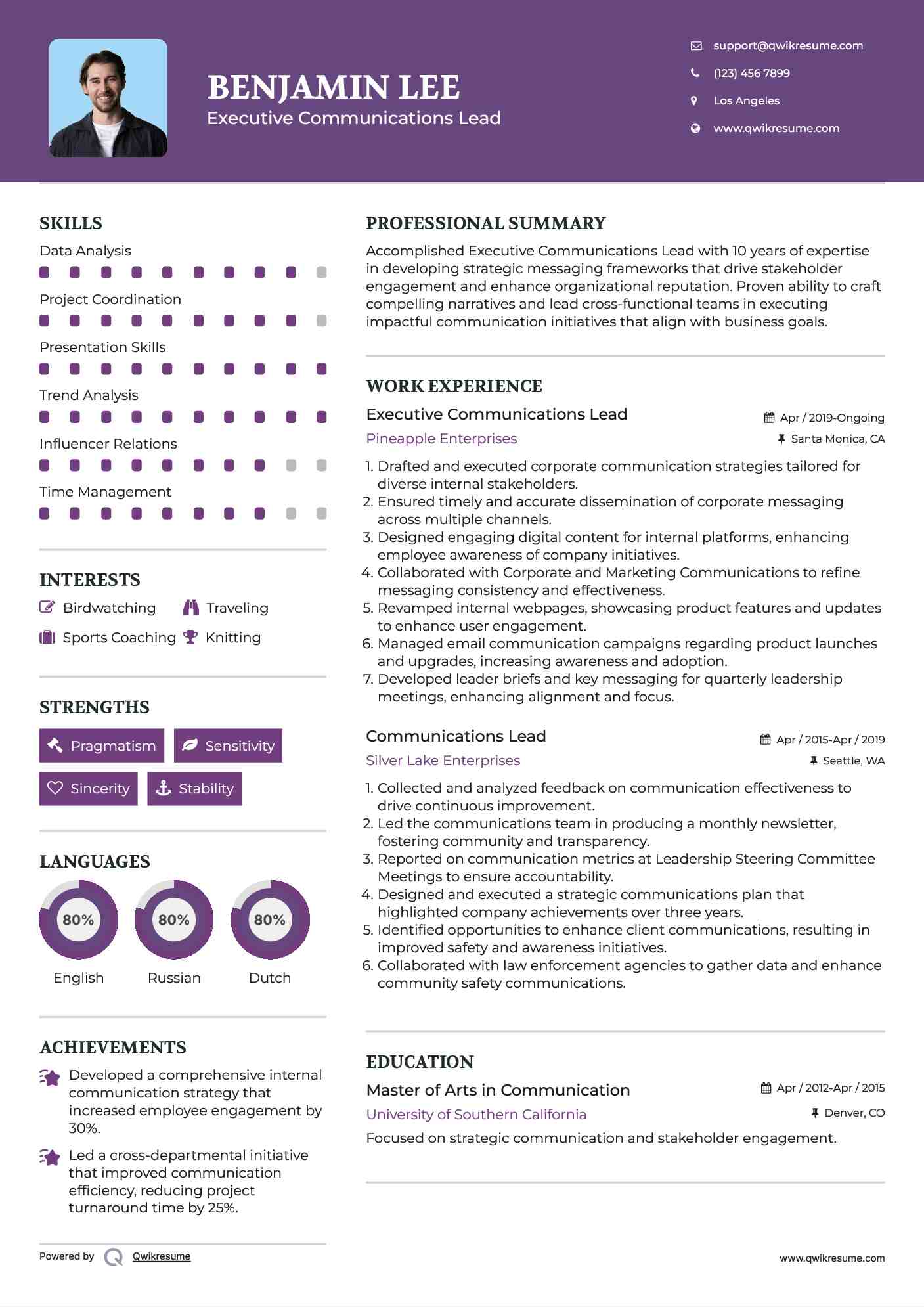 Executive Communications Lead Resume Example
