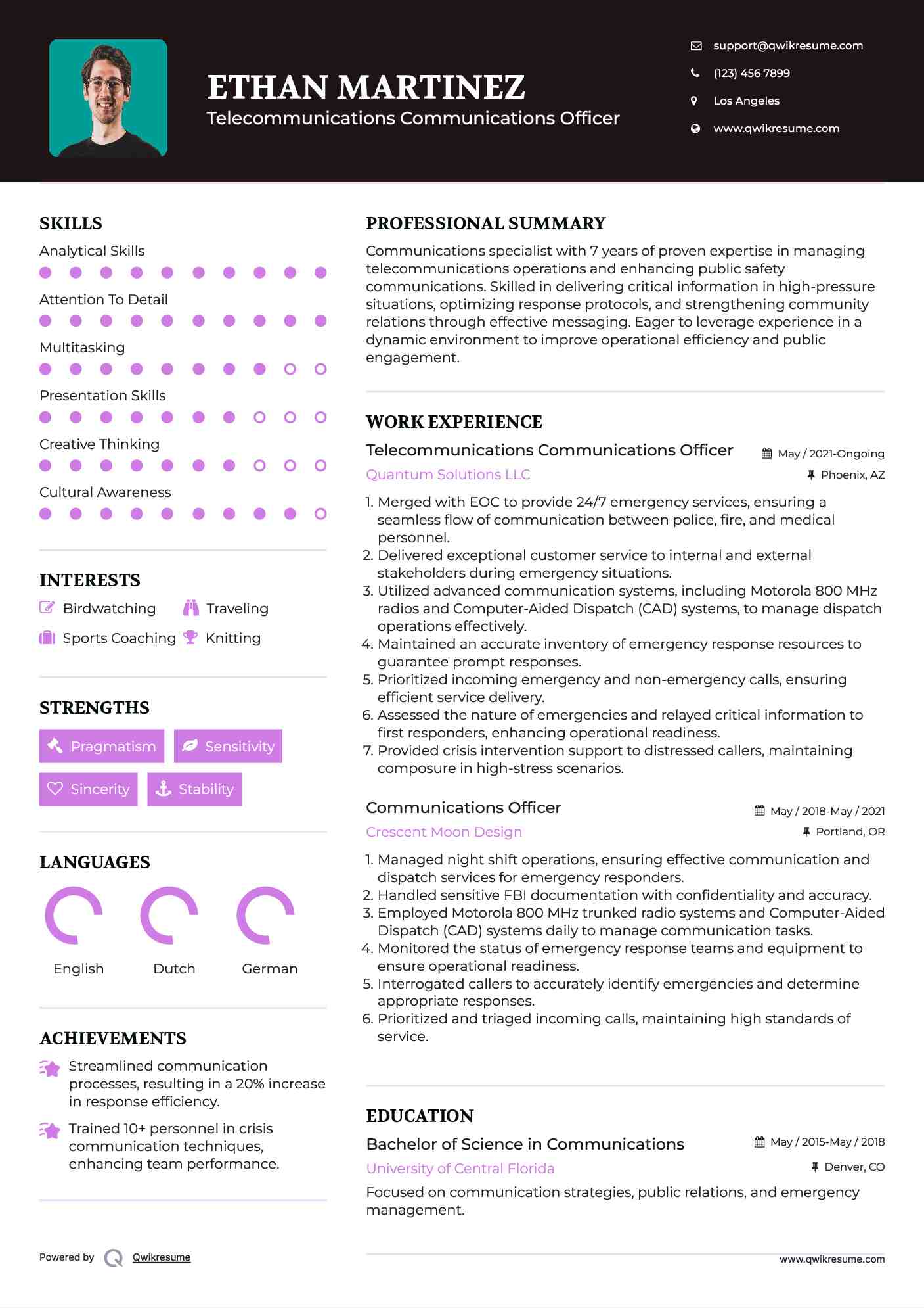 Telecommunications Communications Officer Resume Example