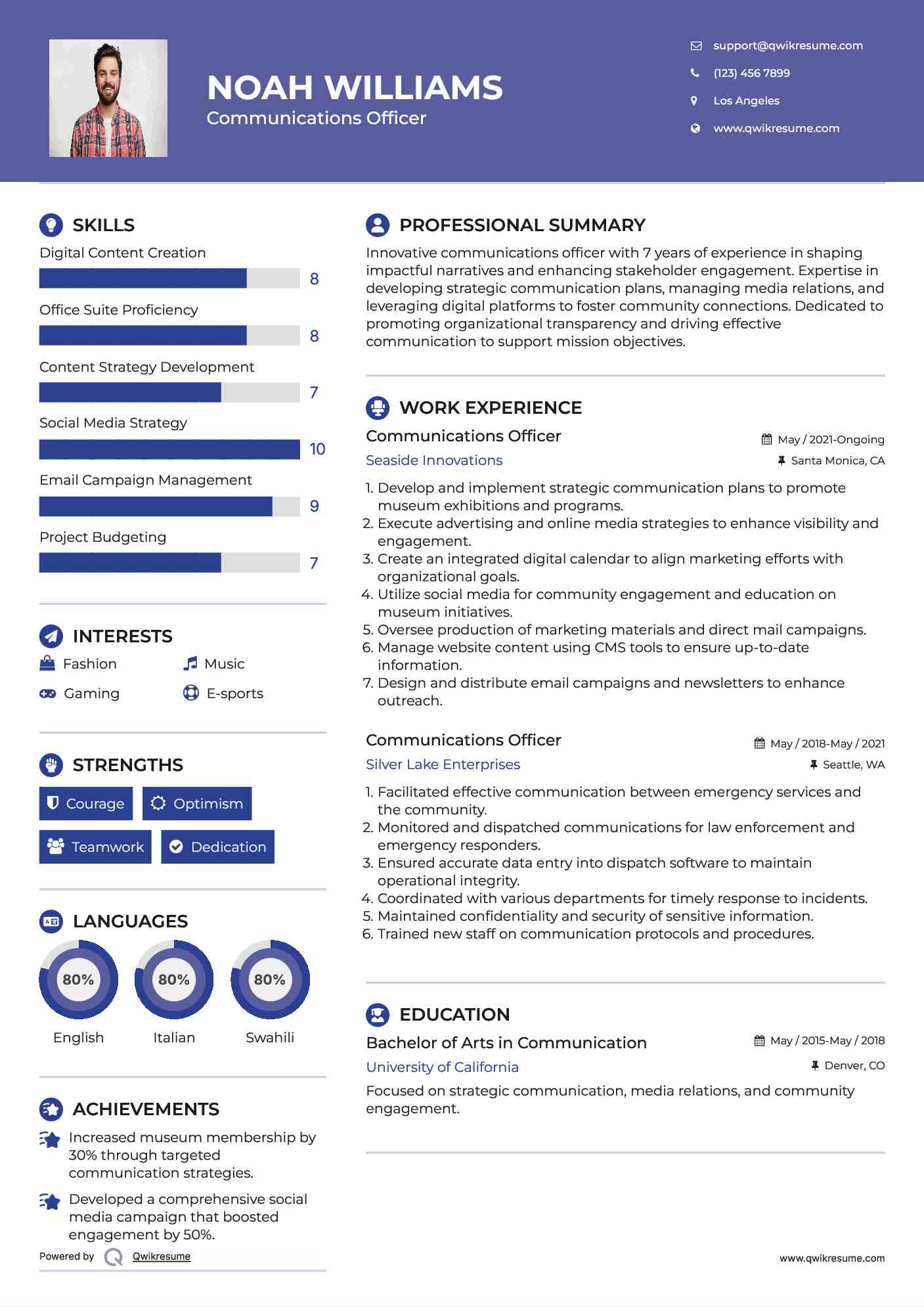 Communications Officer Resume Model