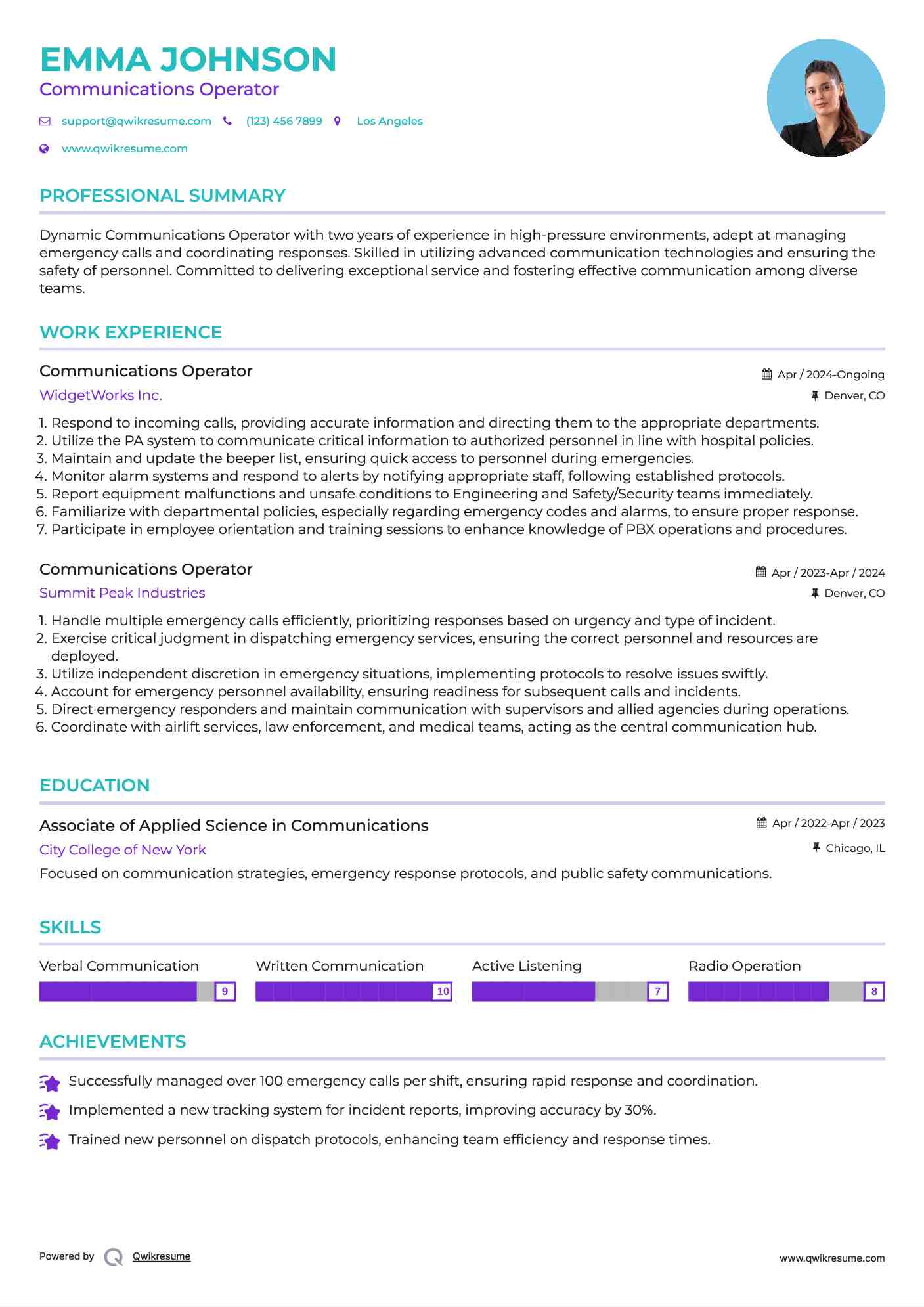 Communications Operator Resume Format