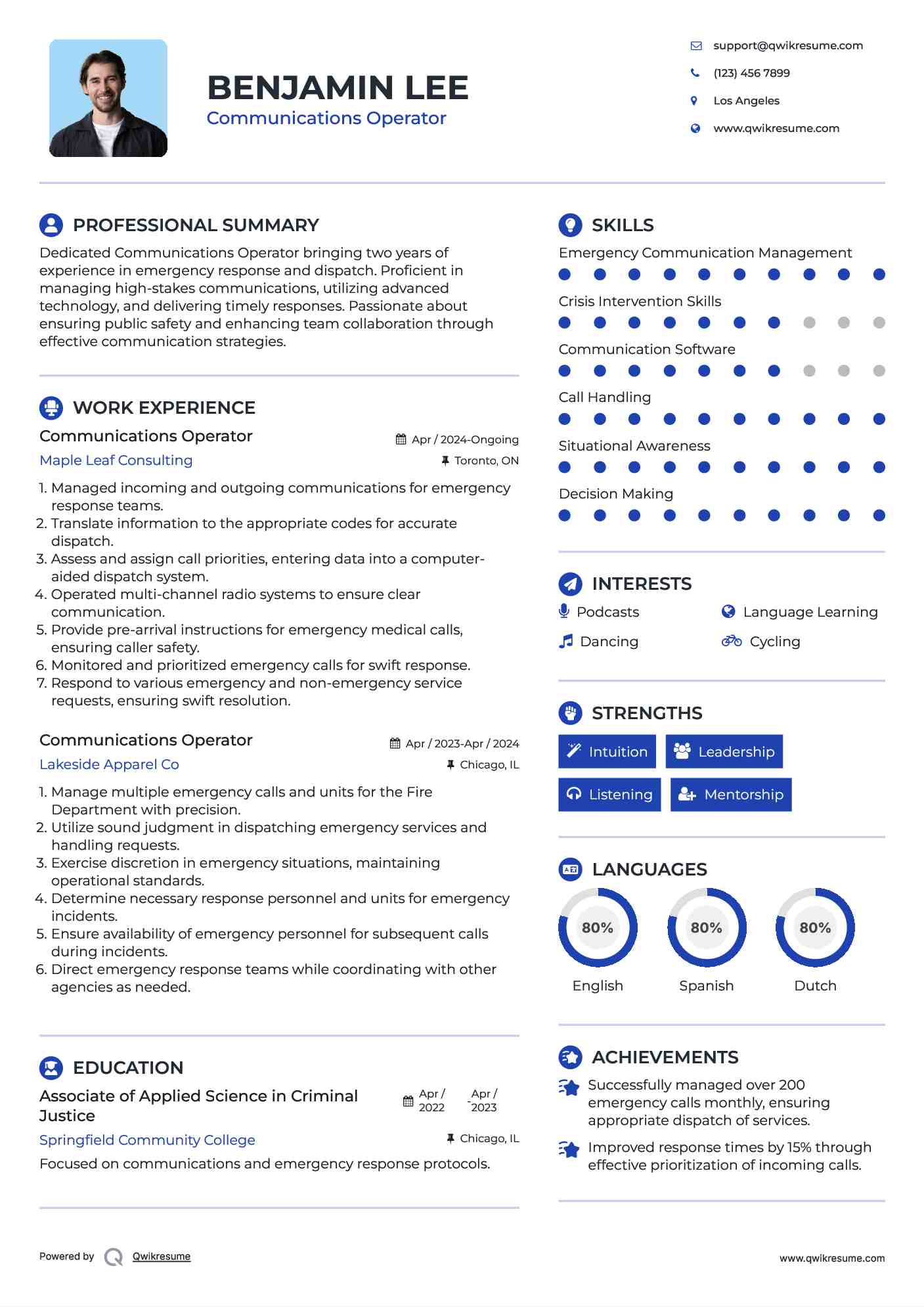 Communications Operator Resume Example