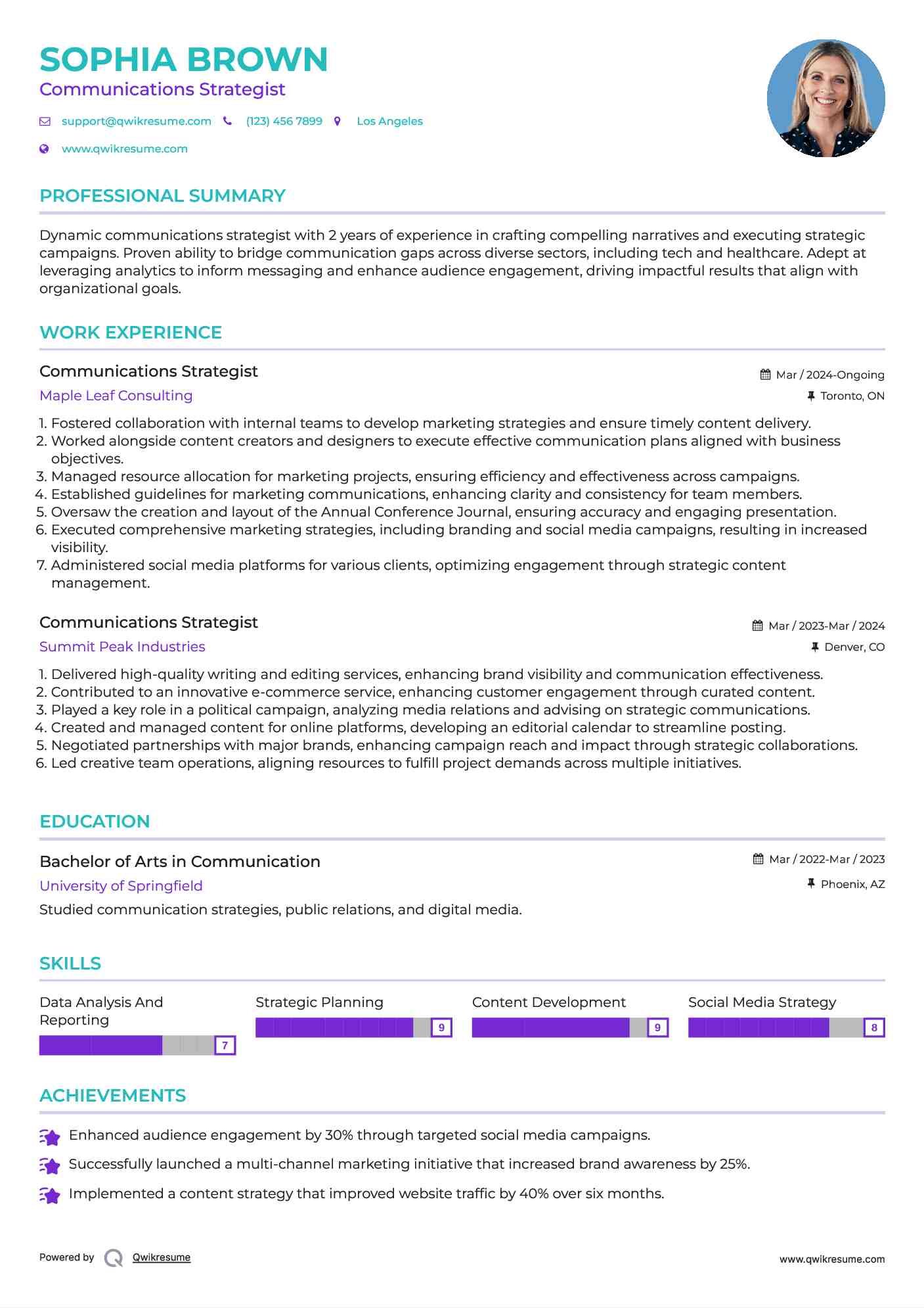 Communications Strategist Resume Format