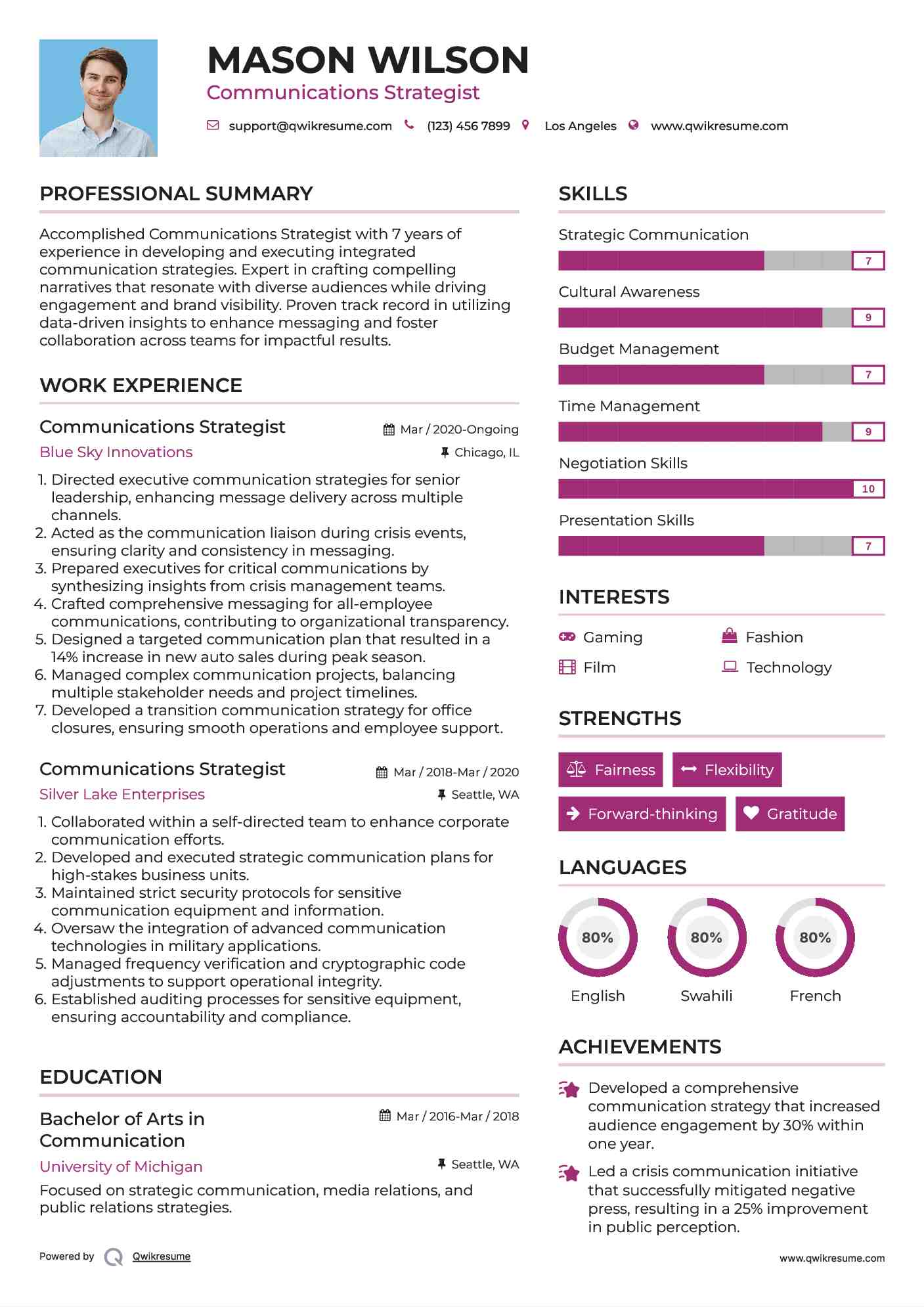 Communications Strategist Resume Template
