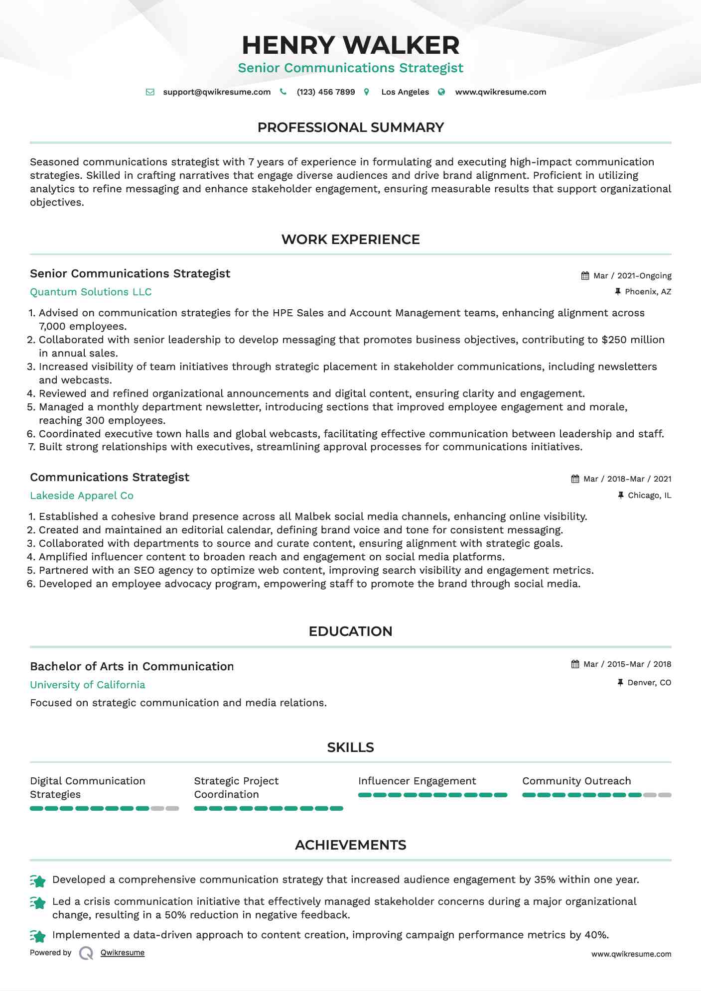 Senior Communications Strategist Resume Model