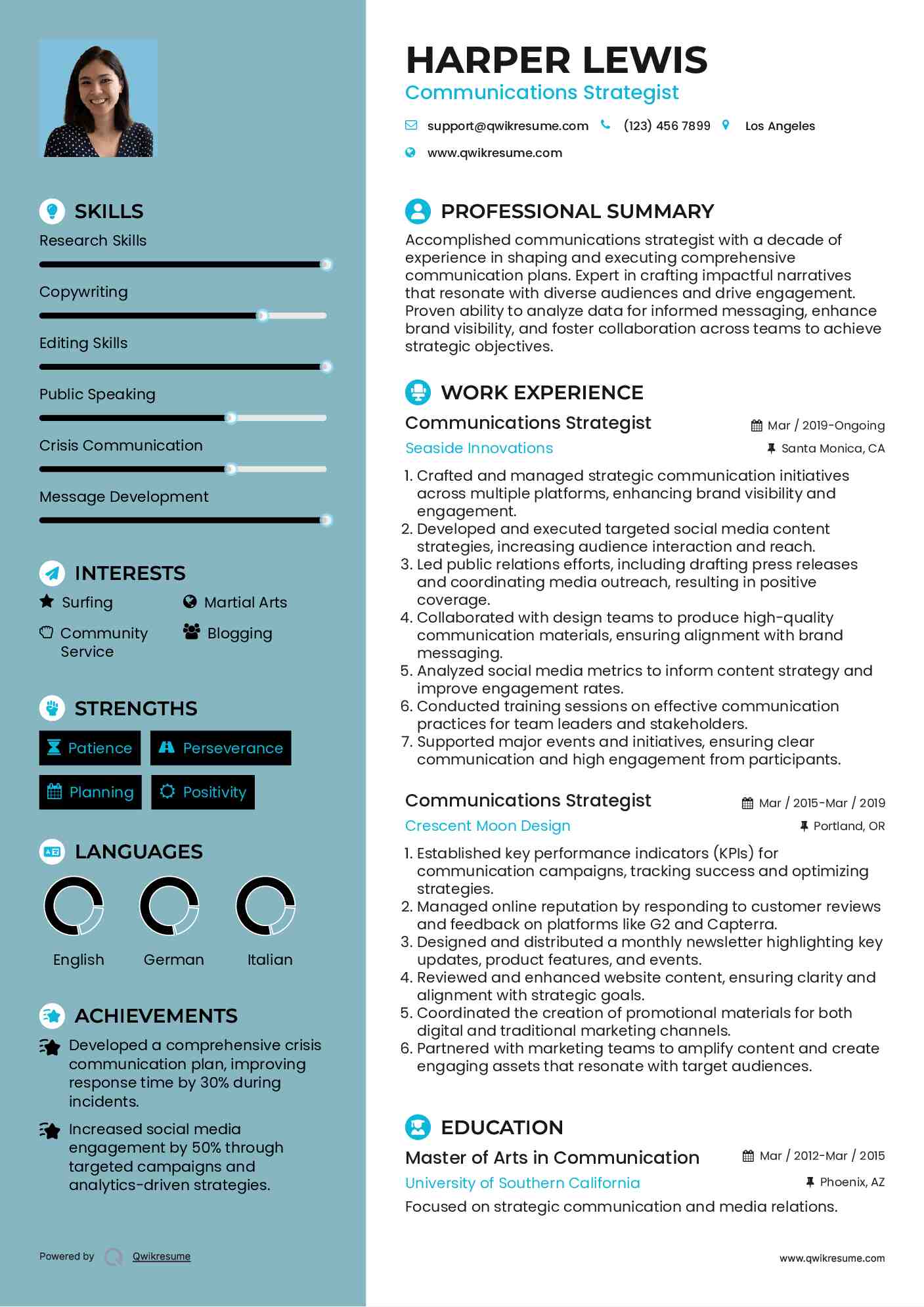 Communications Strategist Resume Sample