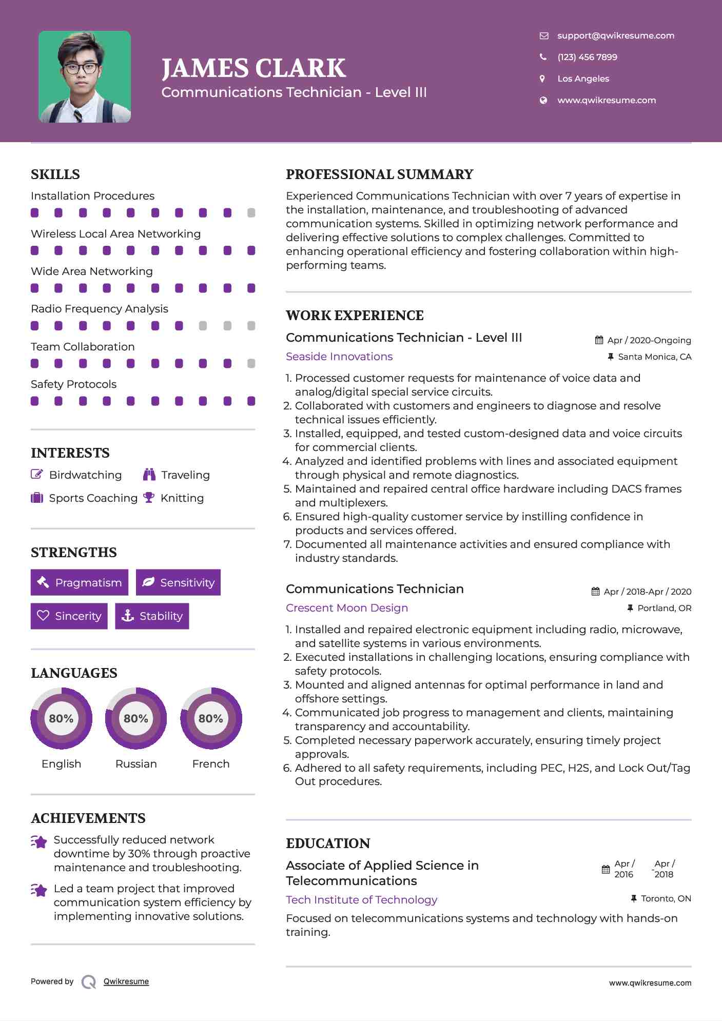 Communications Technician - Level III Resume Template