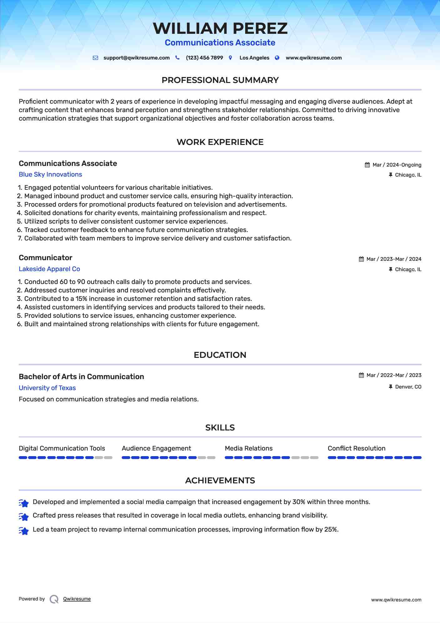 Communications Associate Resume Format