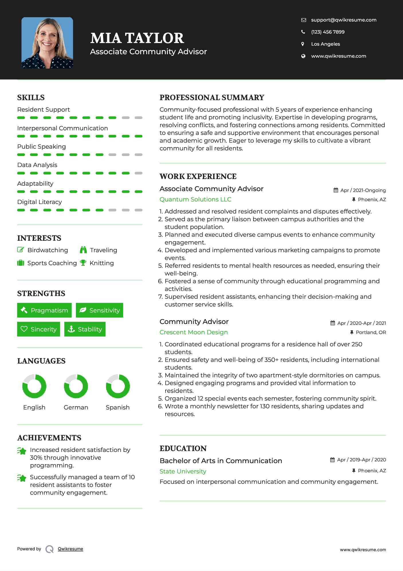 Associate Community Advisor Resume Model